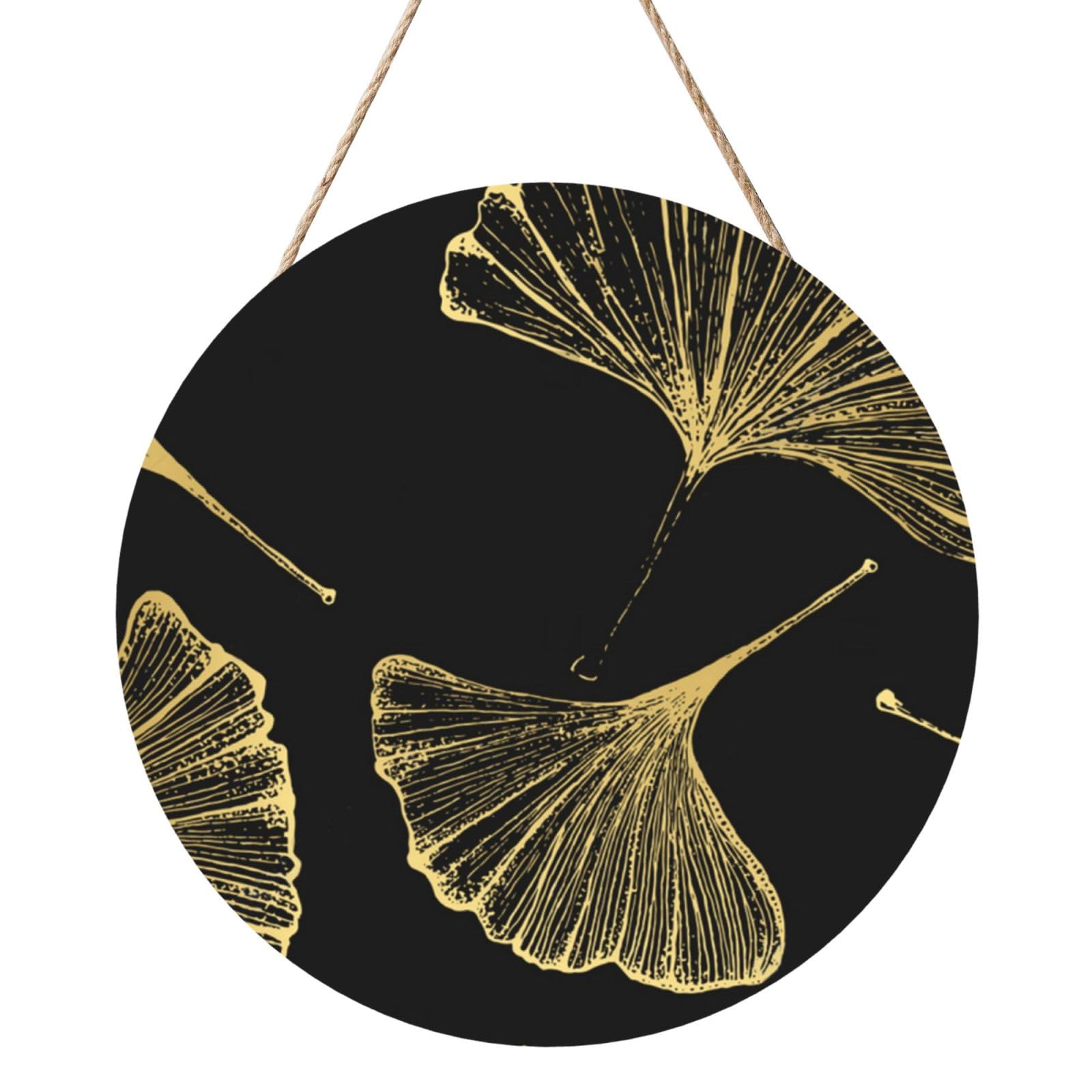 InOmak Ginkgo Biloba Plant, Round Wood Panel Painting 12 in, Wall Hanging Painting For Home