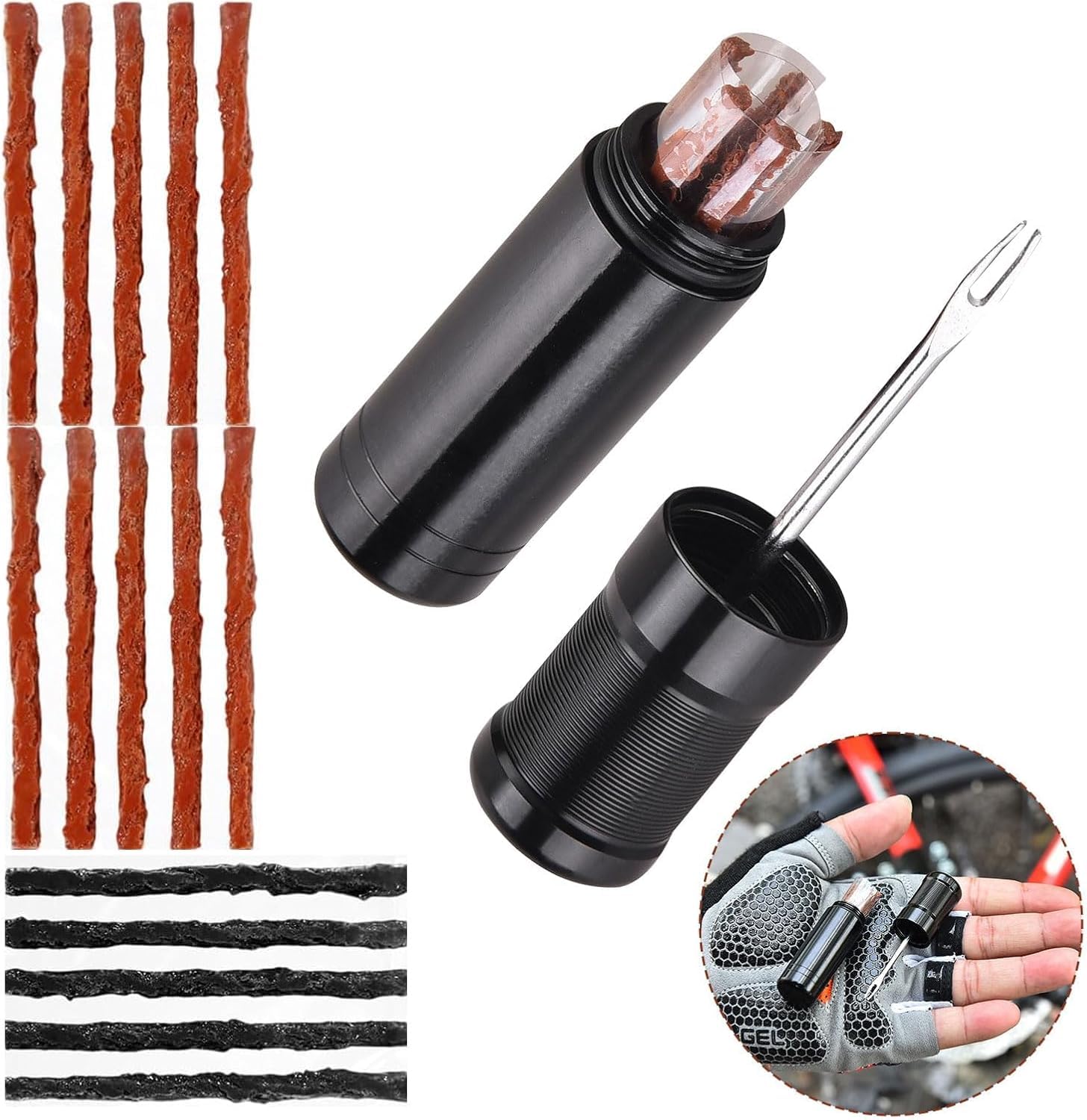 Tubeless MTB zestaw naprawczy do opon rowerowych, w zestawie 1 naprawa opon, widelec i 15 pasków klejących bezdętkowych, zestaw do naprawy opon wyścigowych, bezdętkowych, zestaw do naprawy opon w