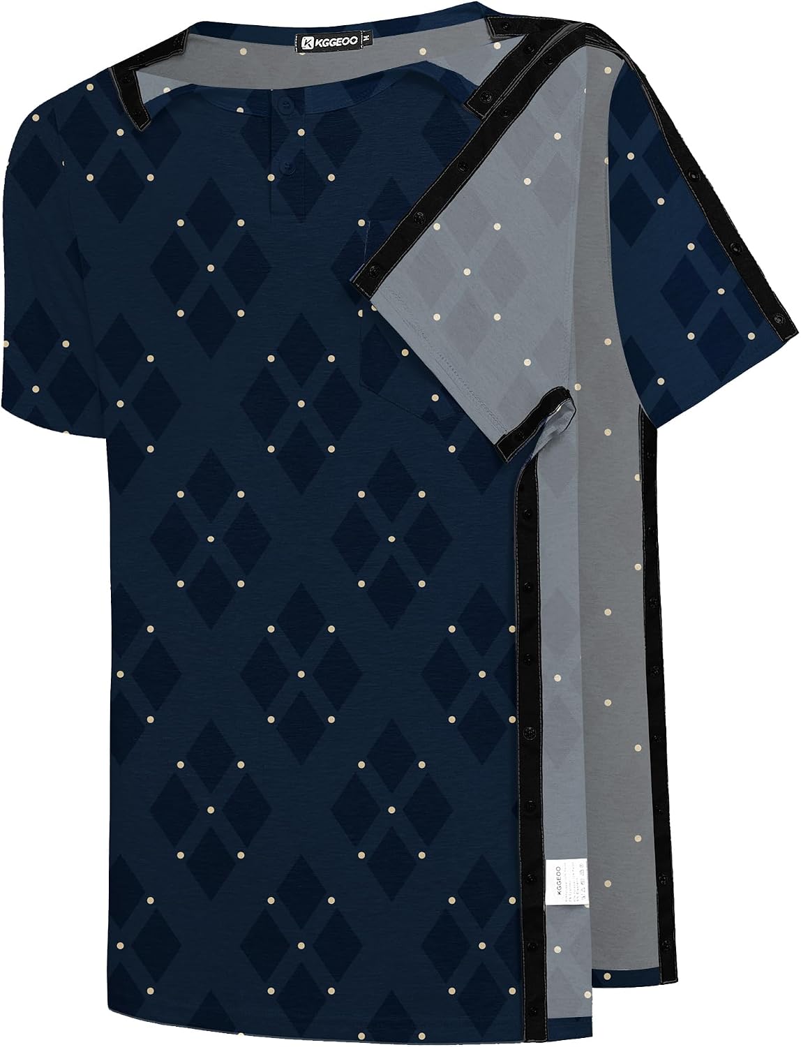 Men’s Post Shoulder Surgery Recovery Shirt Tear Away Short Sleeve Rotator Cuff Full Side Snap Adaptive Chemo Clothing