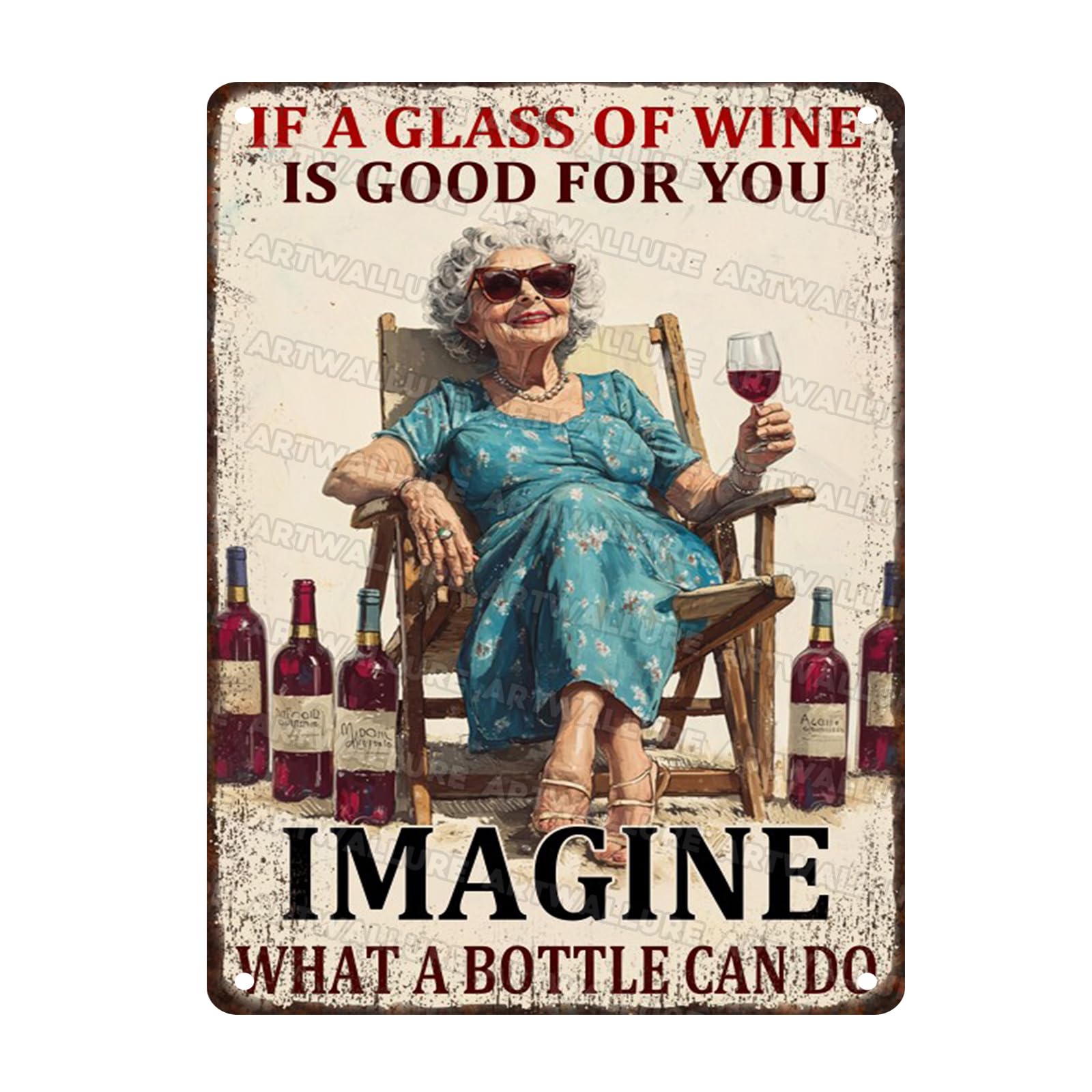 Vintage Metal Plaque Rustic Beach House Decor Wine Lover Gift If a Glass of Wine Is Good Imagine Bottle Can Do 12x16inch
