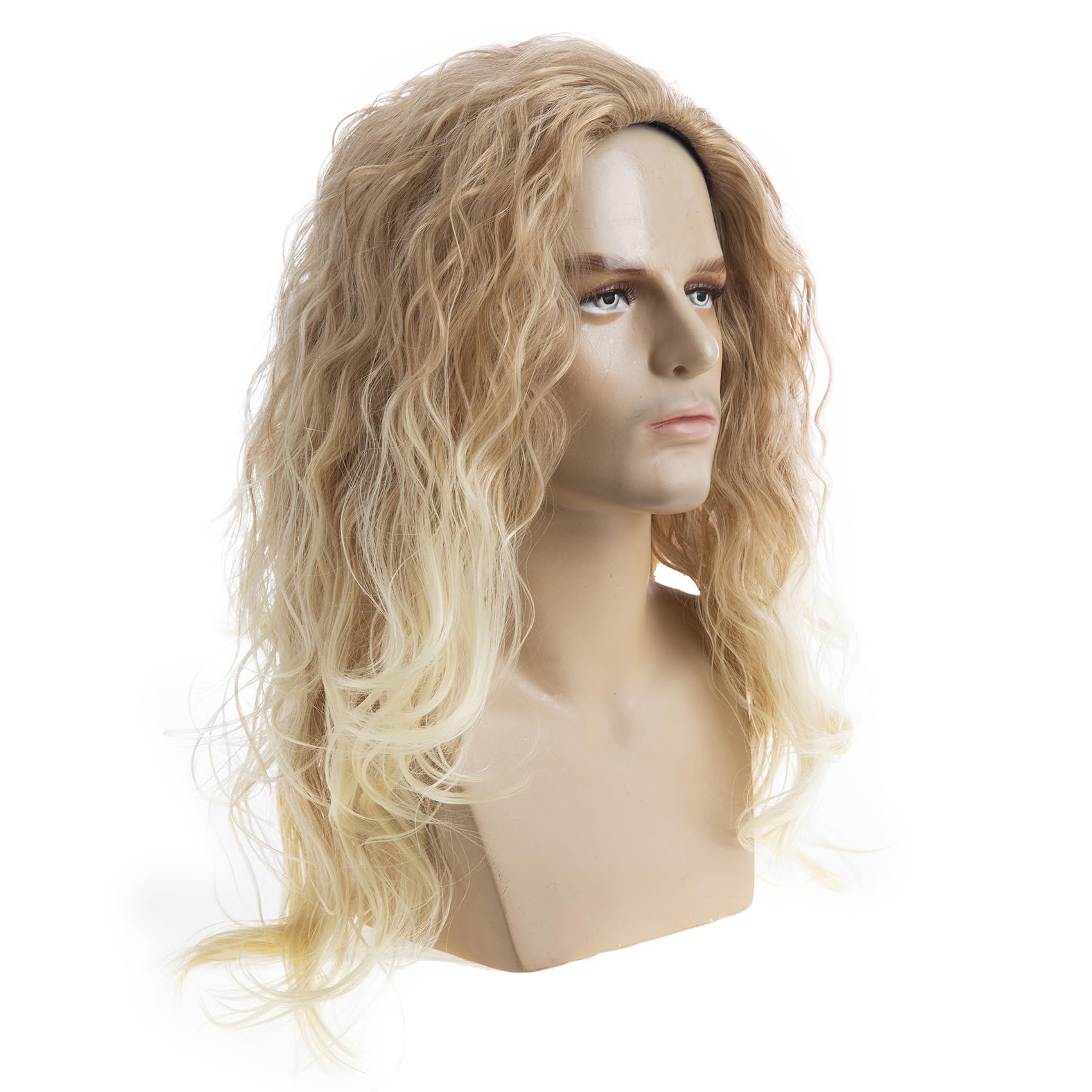 Baruisi Long Curly Wavy Blonde Wigs for Men Synthetic Natural Party Halloween Cosplay Hair Wig, mixed blonde, 10 inches by 1 inches - Image 3