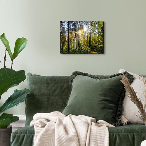 Miniatura 3 de Arte de pared de naturaleza verde para sala de estar, paisaje forestal, lienzo, cuadros de 12 x 16 pulgadas, vintage, amanecer, árbol, montaña,