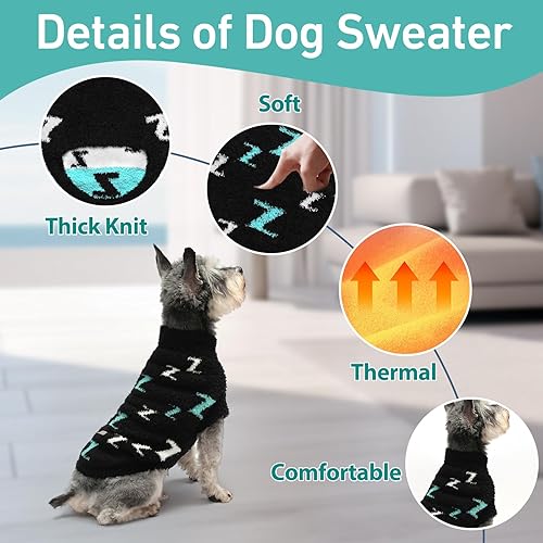 Miniatura 8 de MengMengDa, Suéter para perro, ropa de punto trenzado para clima frío, ropa cálida para chihuahua, bulldog, perro salchicha, pug, yorkie, trajes