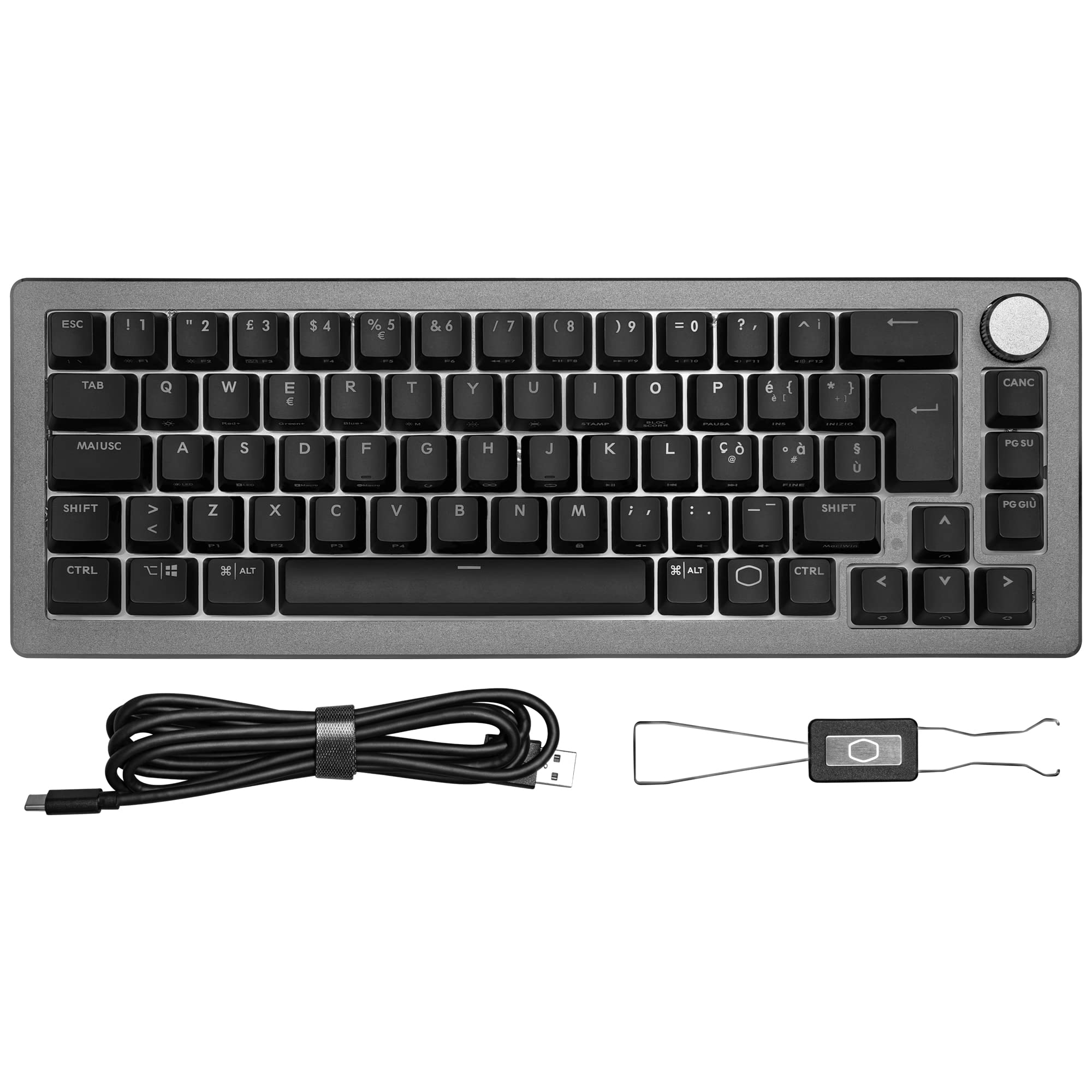 Cooler Master CK720 Tastiera da gioco meccanica - QWERTY IT, Compatto 65%, Interruttori Kailh Box V2 Rossi Sostituibili, Retroilluminazione RGB, Imbottitura in Silicone, Rotella - Cablata, Nera