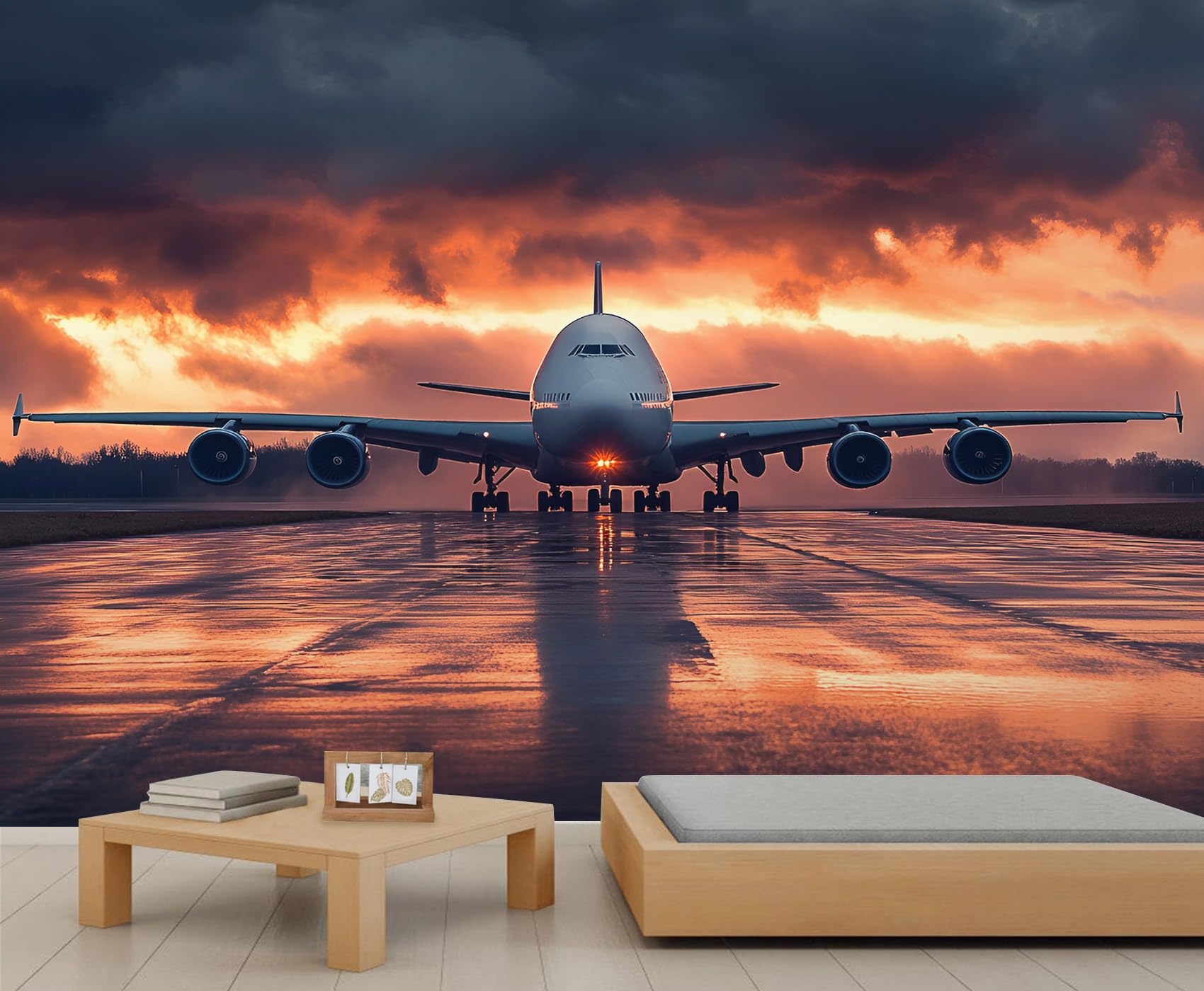 Airplane Mural Passenger Runway Wallpaper Airplane Realistic Wall Mural Statement Wall Restaurant Diner Large-Scale Art Decor Photo Panoramic Accent (Non-self-Adhesive)