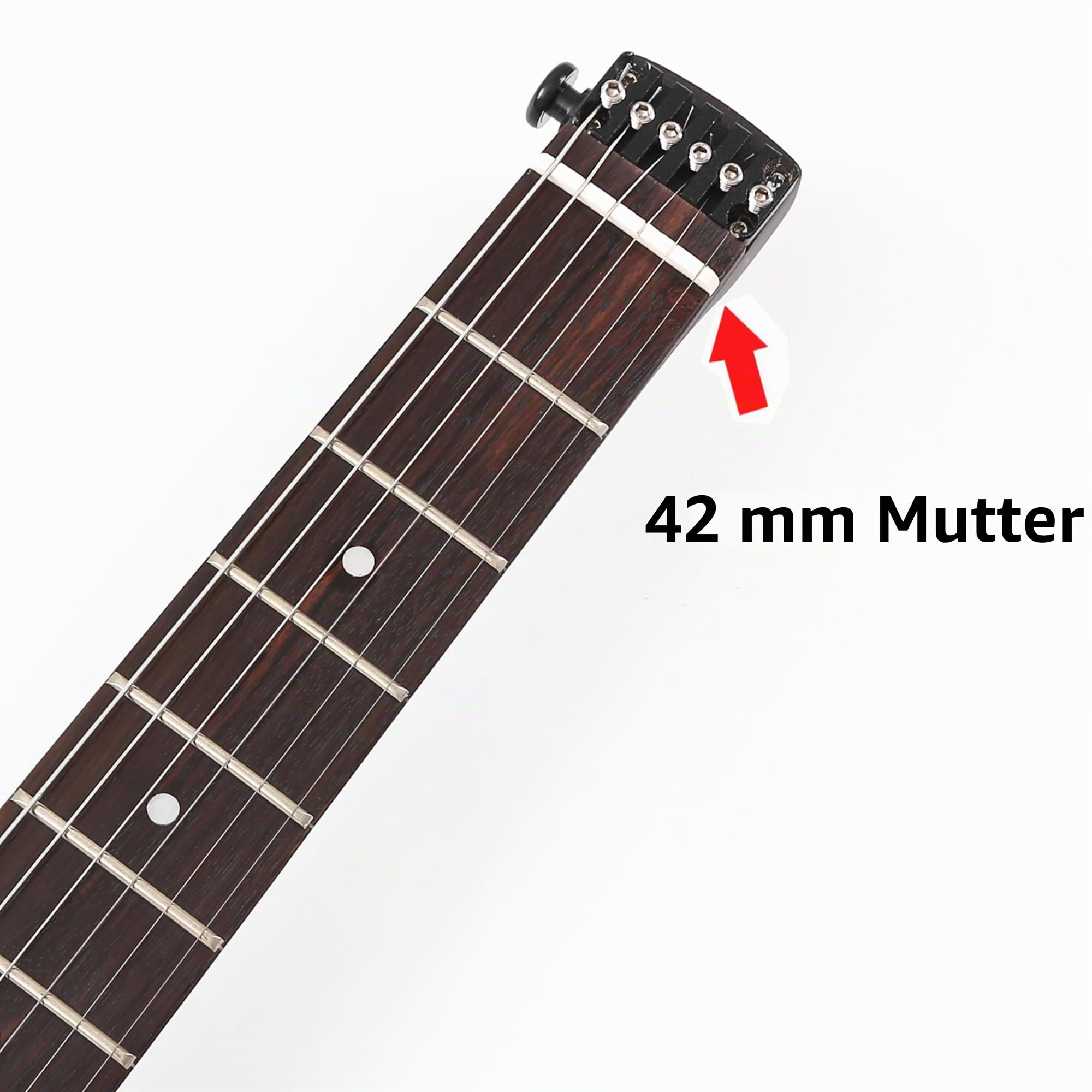 Batking Reise-E-Gitarre, kopflose Gitarre mit 6 Saiten, einteiliger kanadischer Ahornhals, durchgehendes Korpusdesign, Messing-Steg-Befestigung mit Gigbag