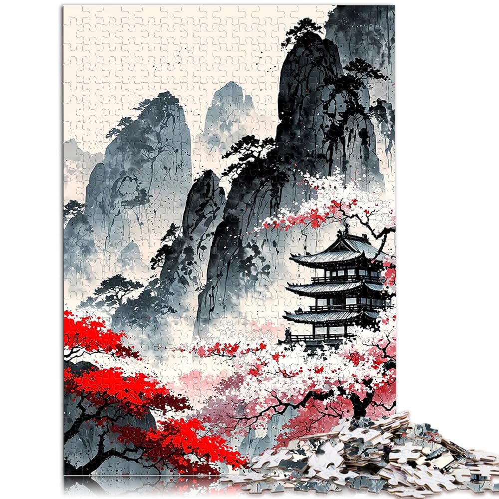 Japońska świątynia górska 1000 sztuk puzzle dla nastolatków redukcja stresu ciekawy prezent urodzinowy, prezenty, sztuka ścienna 38x26cm