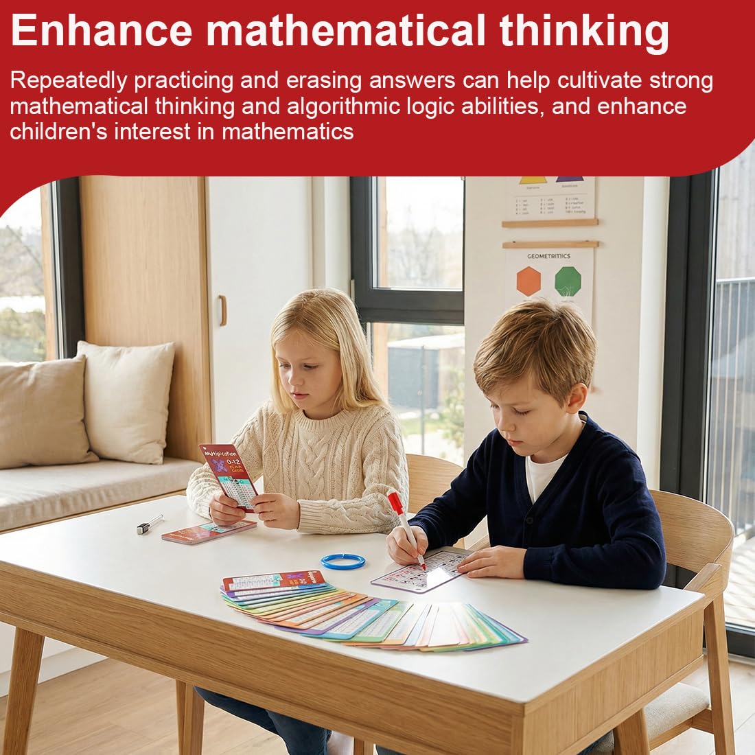 13 Schede Didattiche Tabelline 1x1 Carte Interattive per Matematica Cancellabili a Secco Senza Sbavature e Residui di Colore