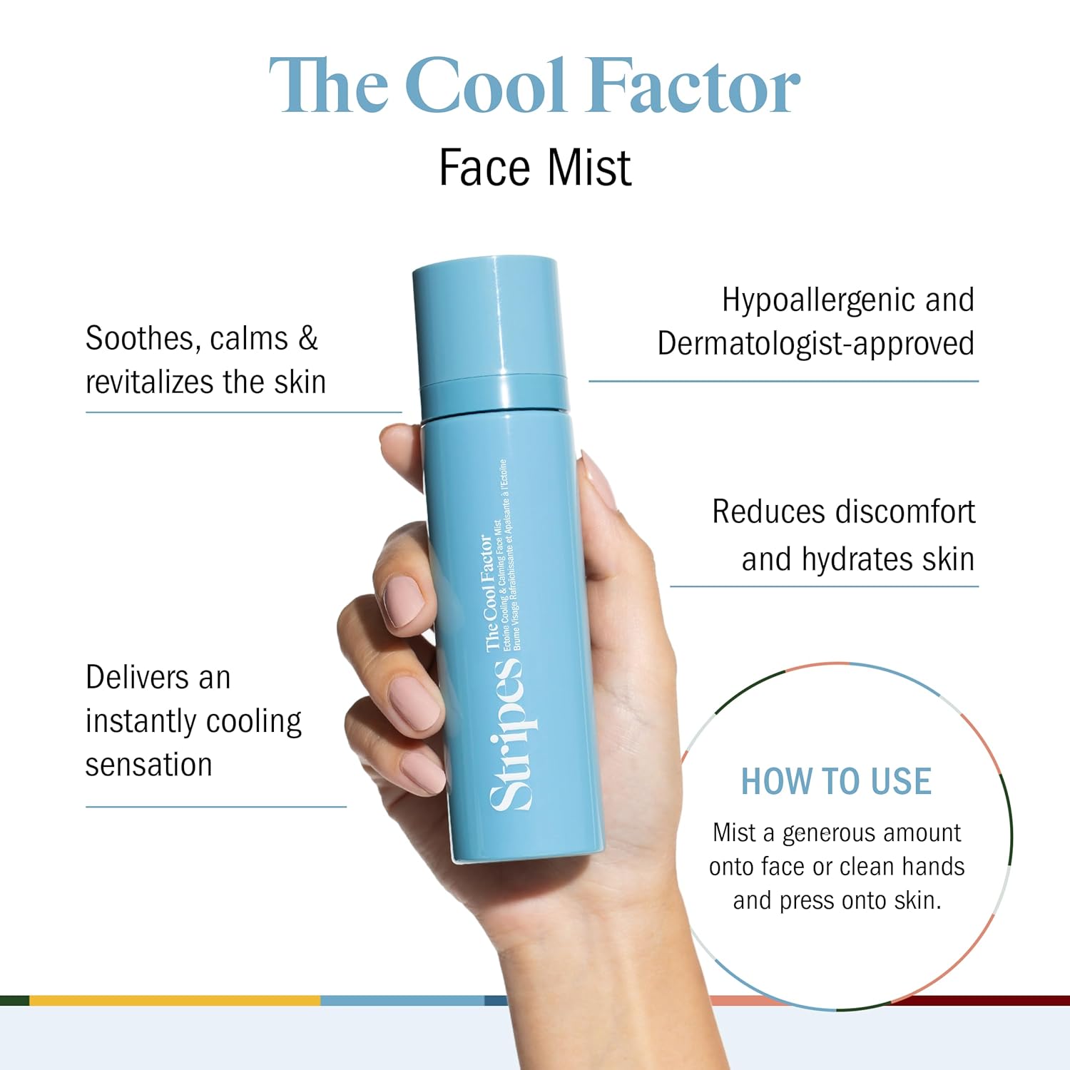 STRIPES Beauty Naomi Watts The Cool Factor Hydrating Facial Mist With Aloe Vera Hyaluronic Acid Soothes Hot Flashes Menopause Support Prep Skin Skincare Makeup 3.3 Fl Oz - Image 2