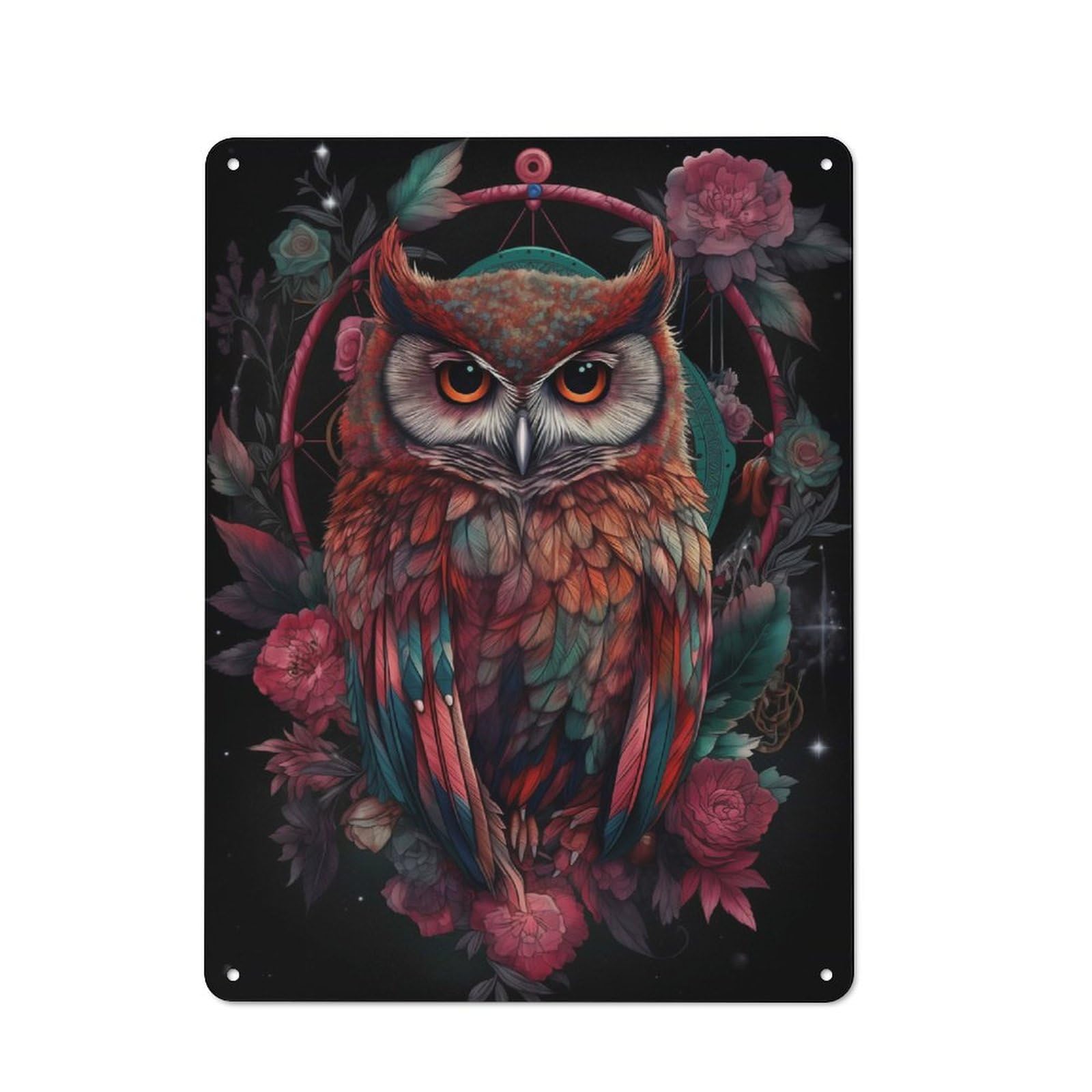 Owl Dreamcatcher Retro Metal Wall Decor 40x30cm, Tin Wall Sign for Bakery, Diner, Cafe Or Family Room