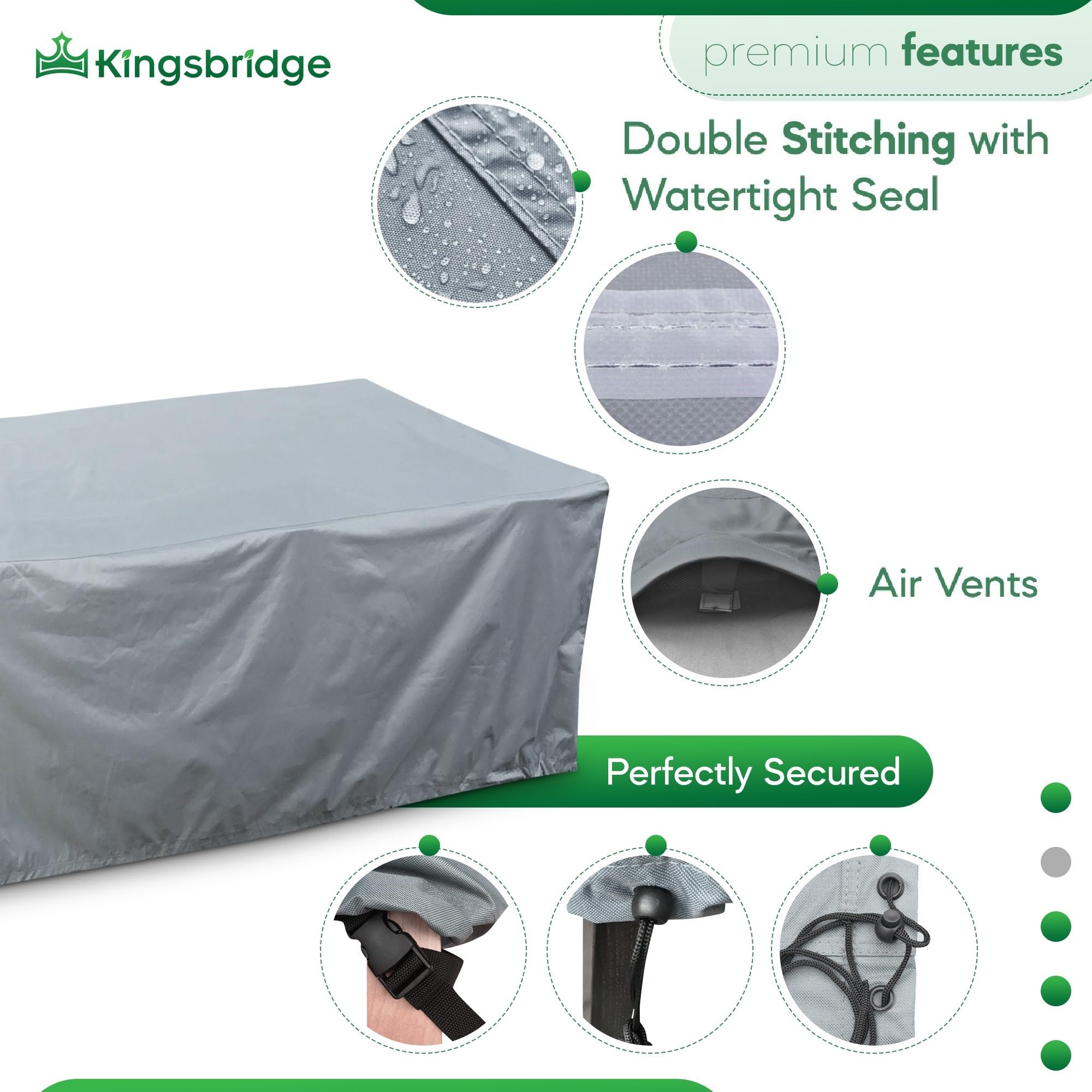 Kingsbridge Rectangular Garden Furniture Table Cover 600D Heavy Duty Fabric, Double Stitching, Waterproof, Anti UV - Image 3