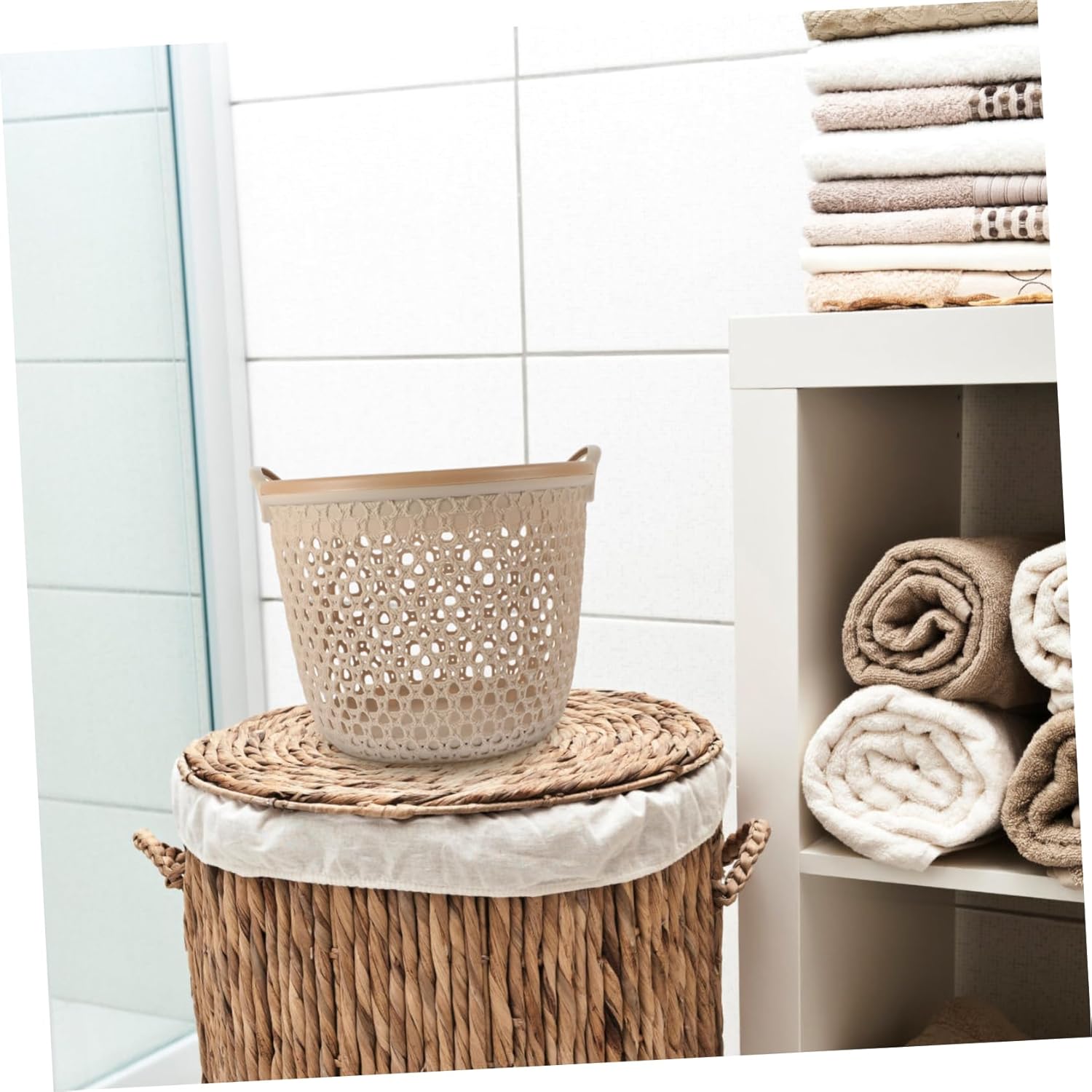 Hollow Out Laundry Basket Medium Multi Function Dirty Clothes Hamper with Smooth Surface Portable Bathroom Organizer for Bedroom Dorm Closet Storage