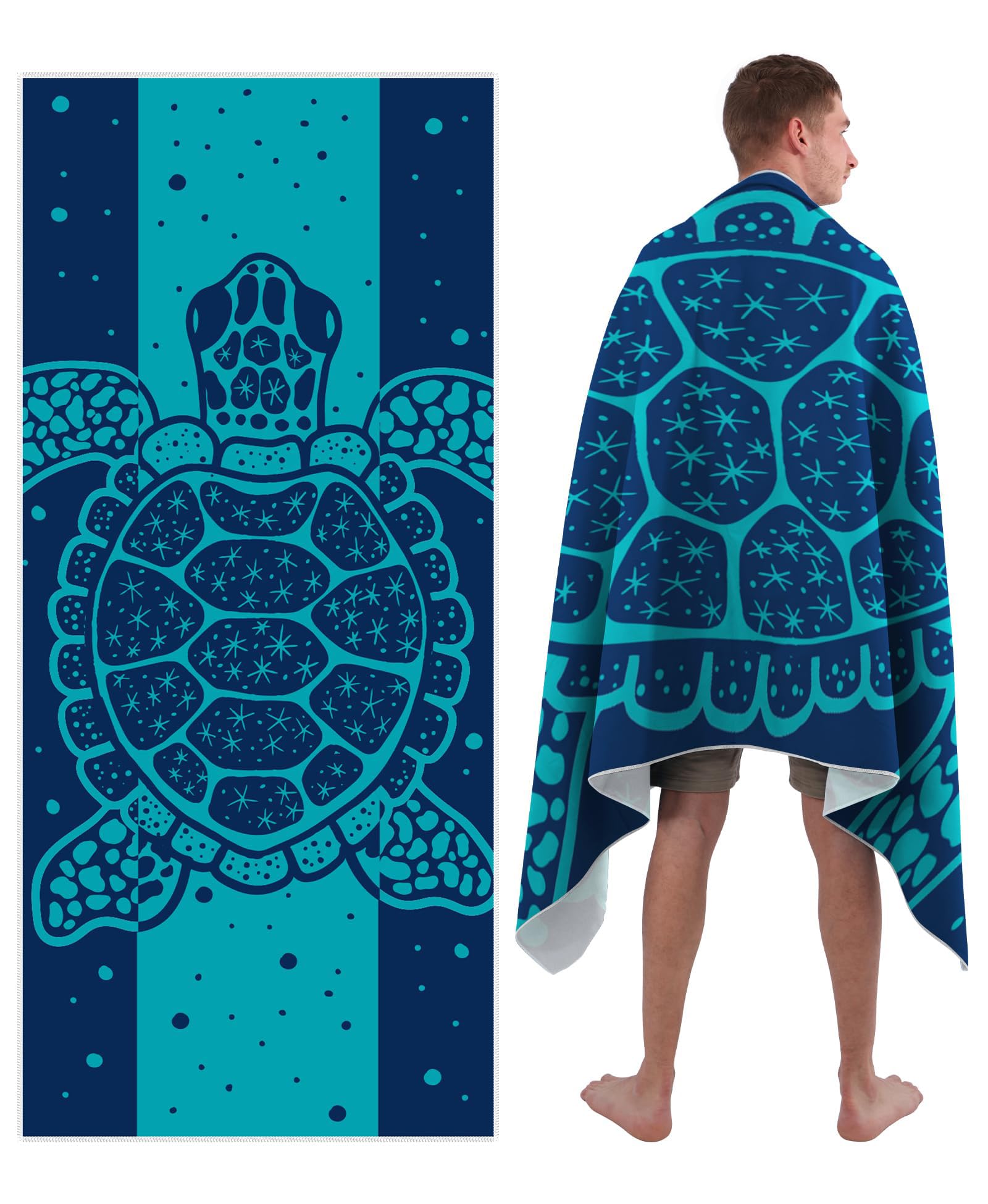 Microfibre Beach Towel Extra Large - Sand Free Quick Dry Lightweight Beach Towels for Adults, Includes Mesh Bag - Ocean Blue Turtle, 200x90cm