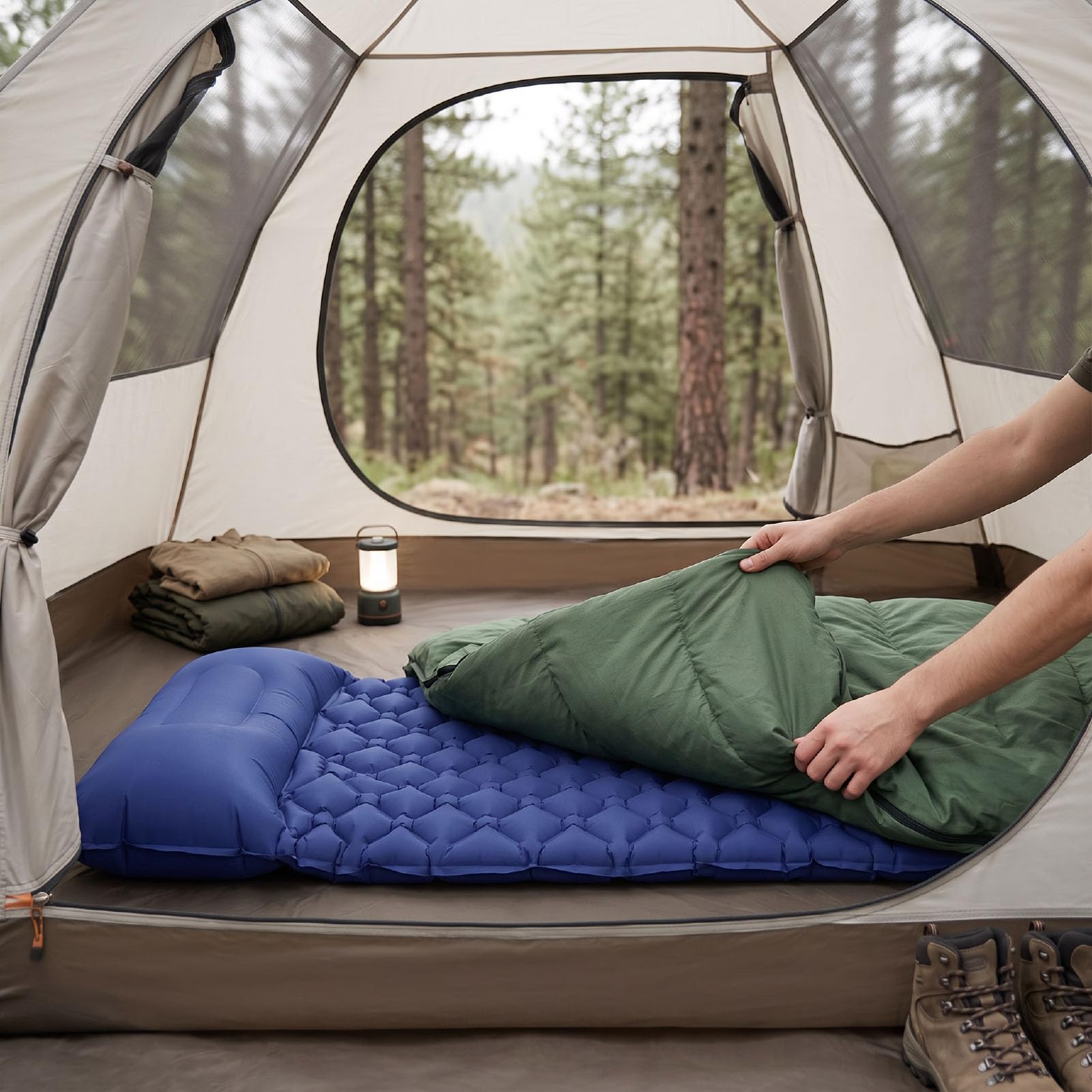 Mata do Spania na Camping, 6 Cm Gruba, Dmuchana Mata z poduszką do Użytku
