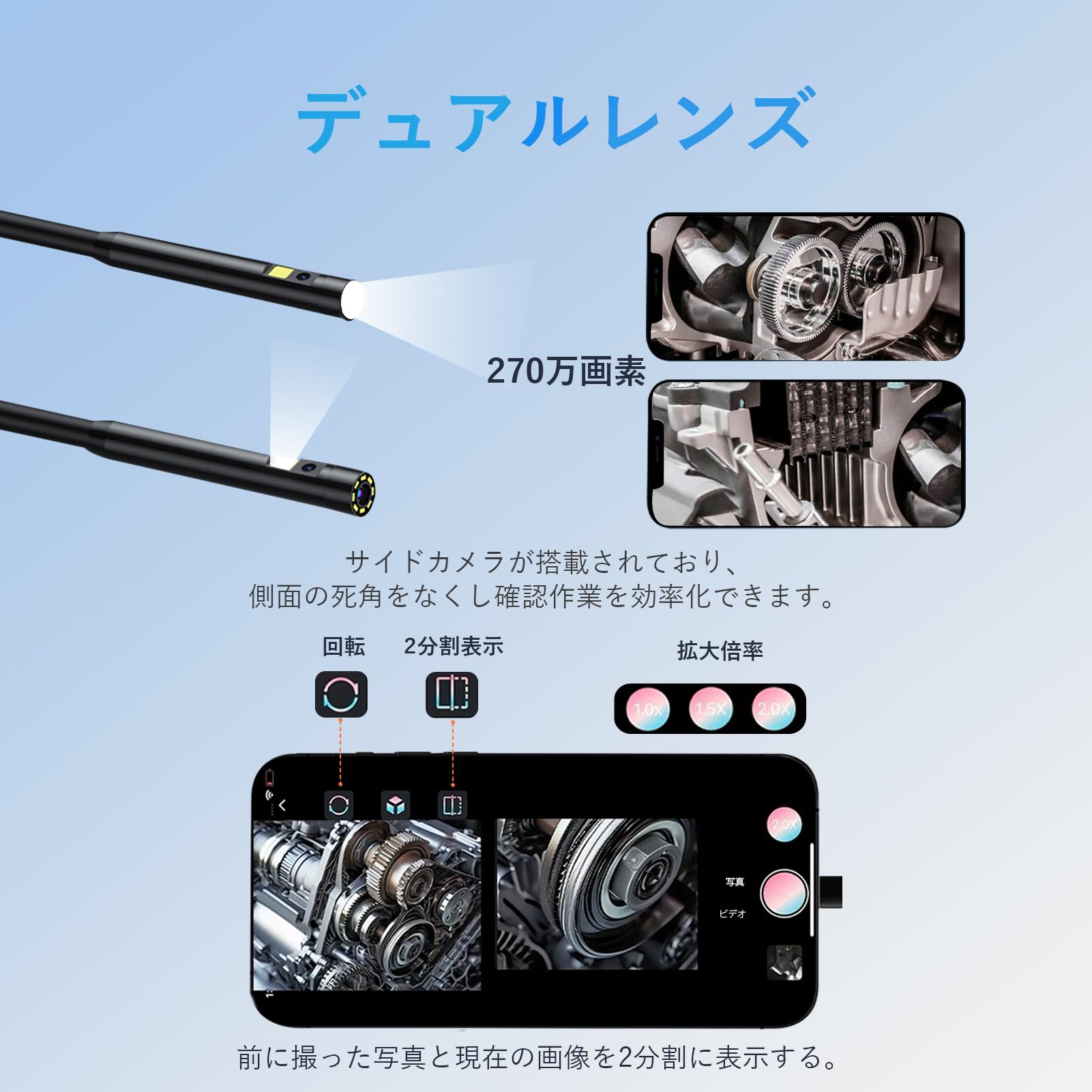 Amazon.co.jp: 【Dual Lens & 2.7 Million Pixels】 Fiberscope 7.8mm