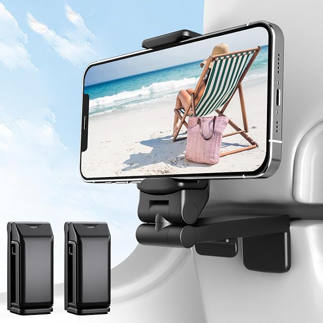 2-Pack Airplane Phone Holder - Universal Flight Essentials, 360 Degree Handsfree Phone Stand for Desk/Tray Table, Must Haves for Flying