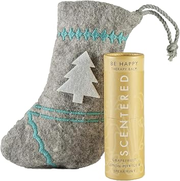 Scentered Aromatherapy Happy Balm Christmas Stocking Gift for Positivity & Gratitude - Essential Oils Roll On with Lemon & Grapefruit - Self-Care Stocking Stuffers for Women