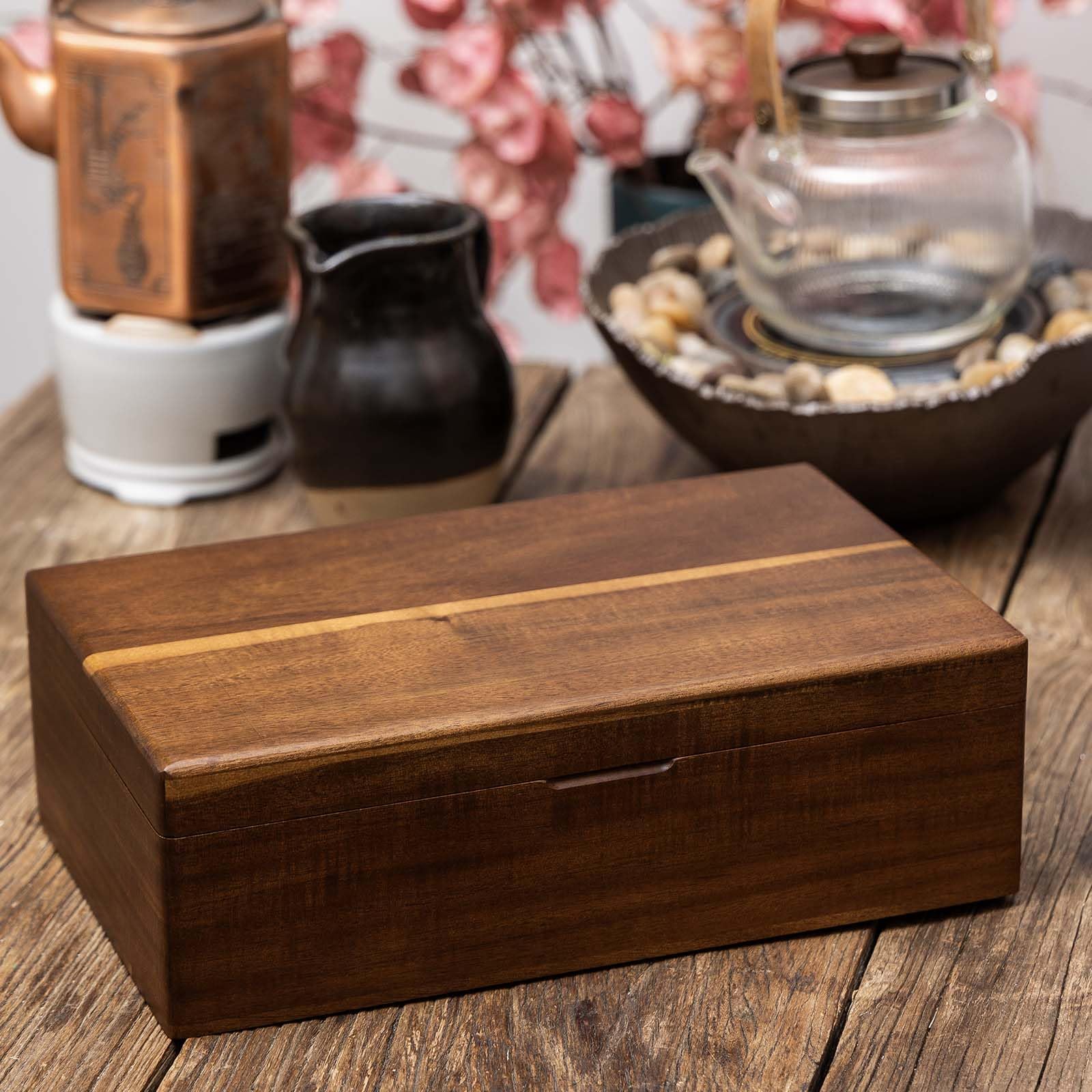 Organizadores de bolsas de té de madera de acacia, cajas de almacenamiento de paquetes de té, organizador de té para bolsas de té, contenedores de soporte para bolsitas de té, exhibición de estación