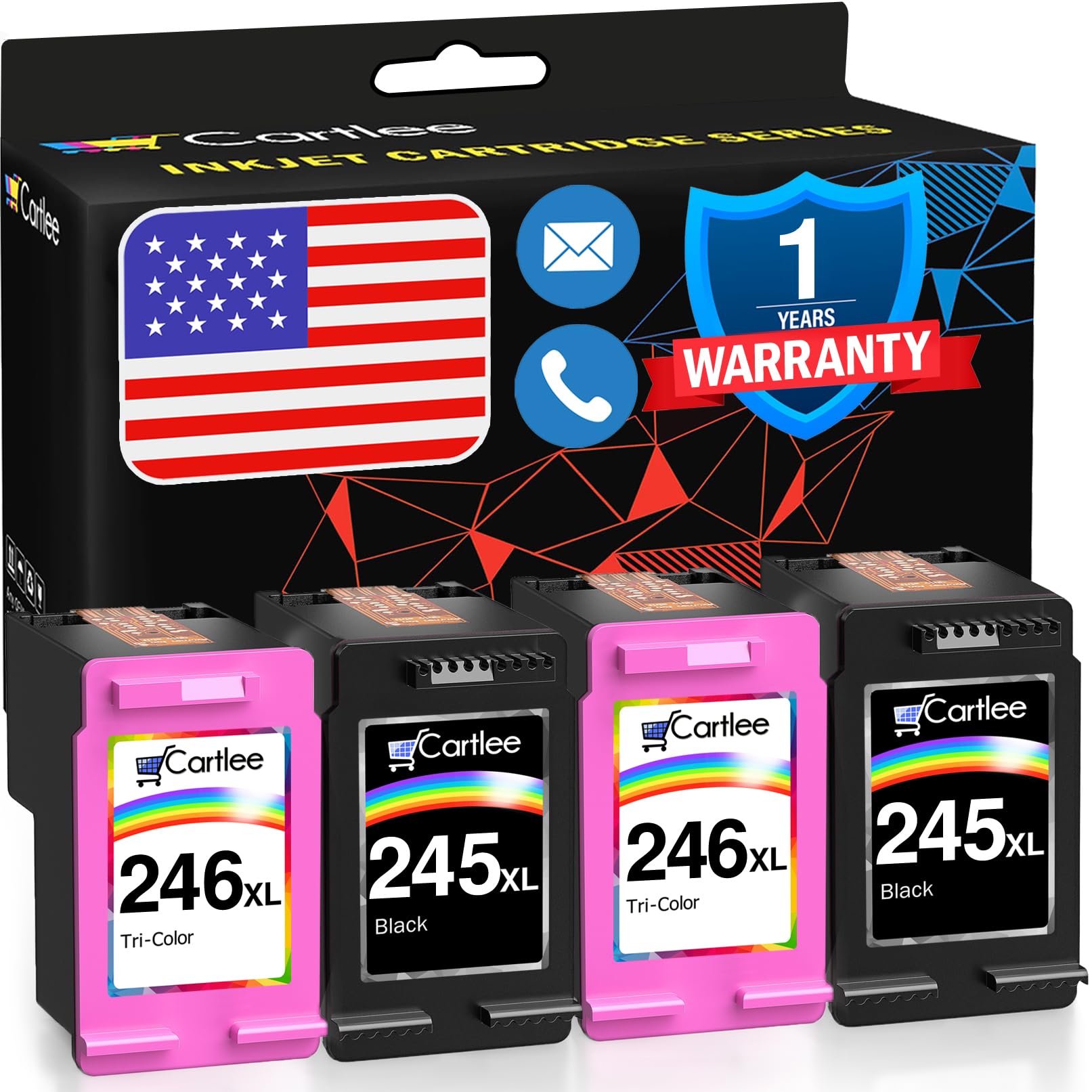 Cartlee Compatible Ink Cartridges Replacement for Canon Ink 245 and 246 PG-245xl CL-246xl for iP2820 MG2420 MG2920 MG2922 MG2520 MG2924 MX492 (4 Pack)
