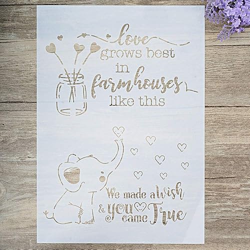 Miniatura 1 de Plantilla decorativa de Elepahnt Love para pintar en paredes, muebles, manualidades