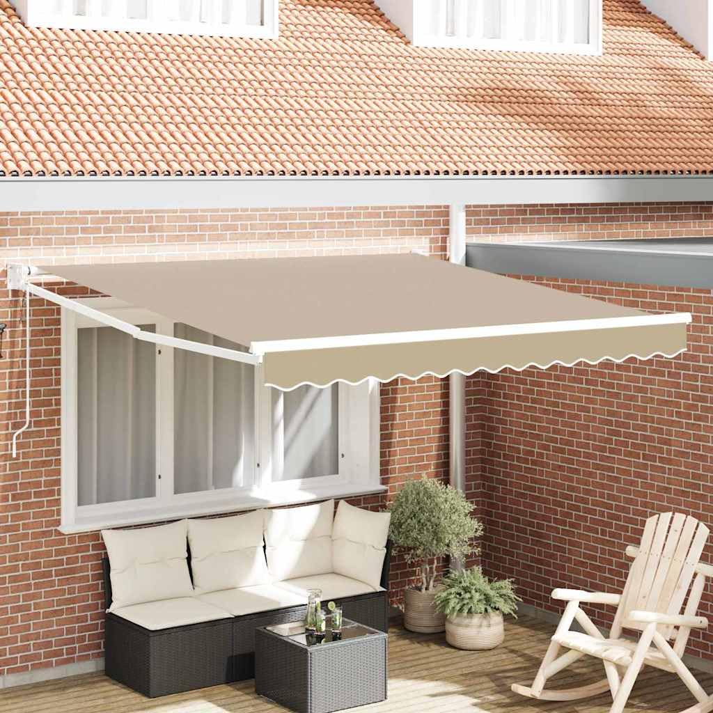 Toldo retráctil beige 350 x 250 cm con mando a distancia, toldo articulado de poliéster y aluminio, protección solar flexible para terraza, jardín y balcón