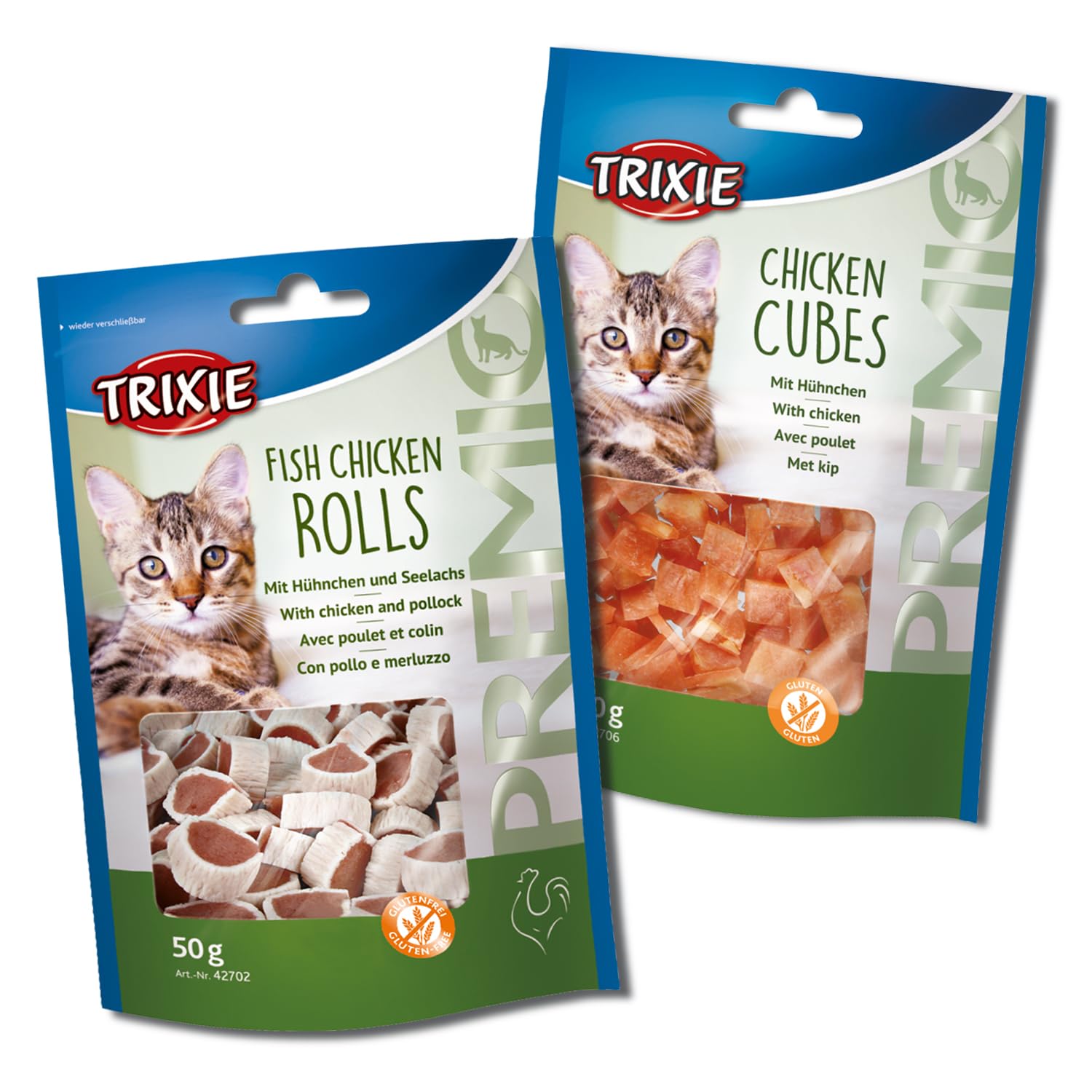 Trixie Cat Treat Combo of Premio Chicken Cubes and Premio Fish Chicken/Pollock Rolls, Nutrient Rich Treats for Cats, Suitable for All Breeds – (Pack of 2) (B0CZ797PXP) Amazon Price History, Amazon Price Tracker