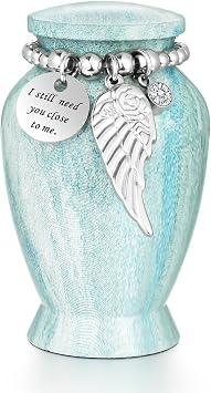 Dletay Small Urns for Human Ashes Keepsake 2.85 Inch Memorial Mini Cremation Urn for Women Men Aluminum Decorative Funeral Urns-Lake Green