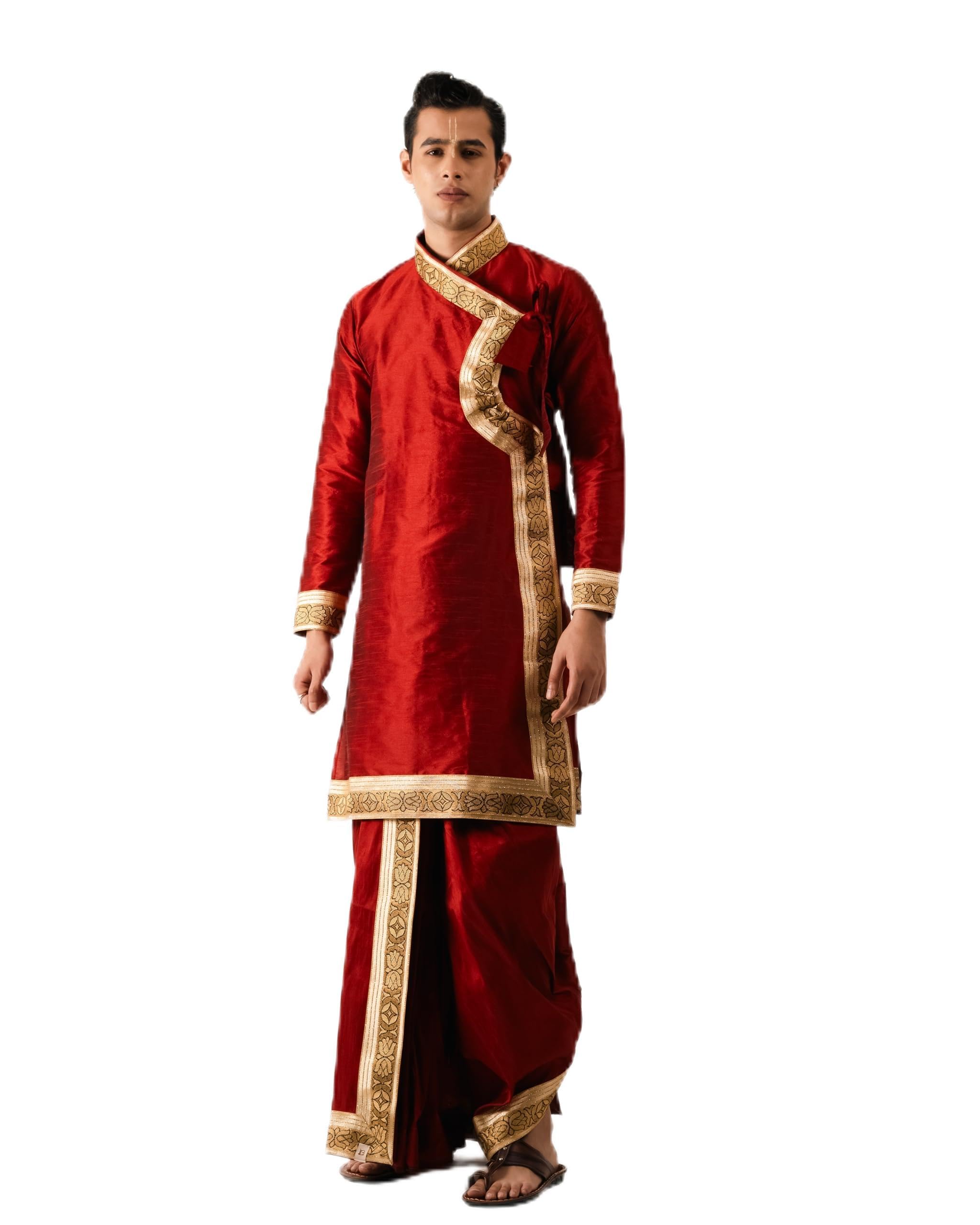 Tamra: Dupian Silk Bagalbandhi accompanied with Matching Dhoti And Patka Set.-picture-16