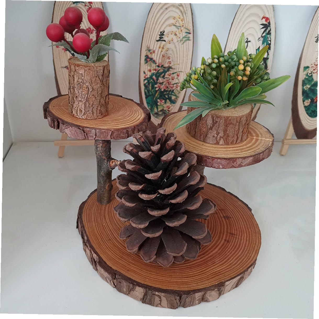 Soporte de Madera para Cupcakes y Pasteles de 3 Niveles Bandeja Rústica para Postres y Frutas Exhibidor Multiusos para Bodas Fiestas y Decoración de Mesa