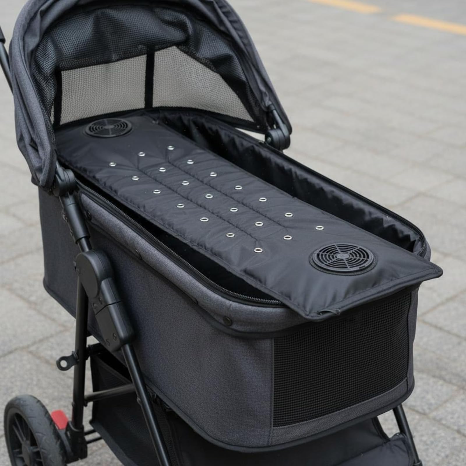 Dog Stroller Cooling Mat Ventilated Stroller Cooling Mat Heat Relief Breathable Pet Pad for Dogs, Cats, Summer, Travel, Outdoor, Black, Dual Fans-image-40