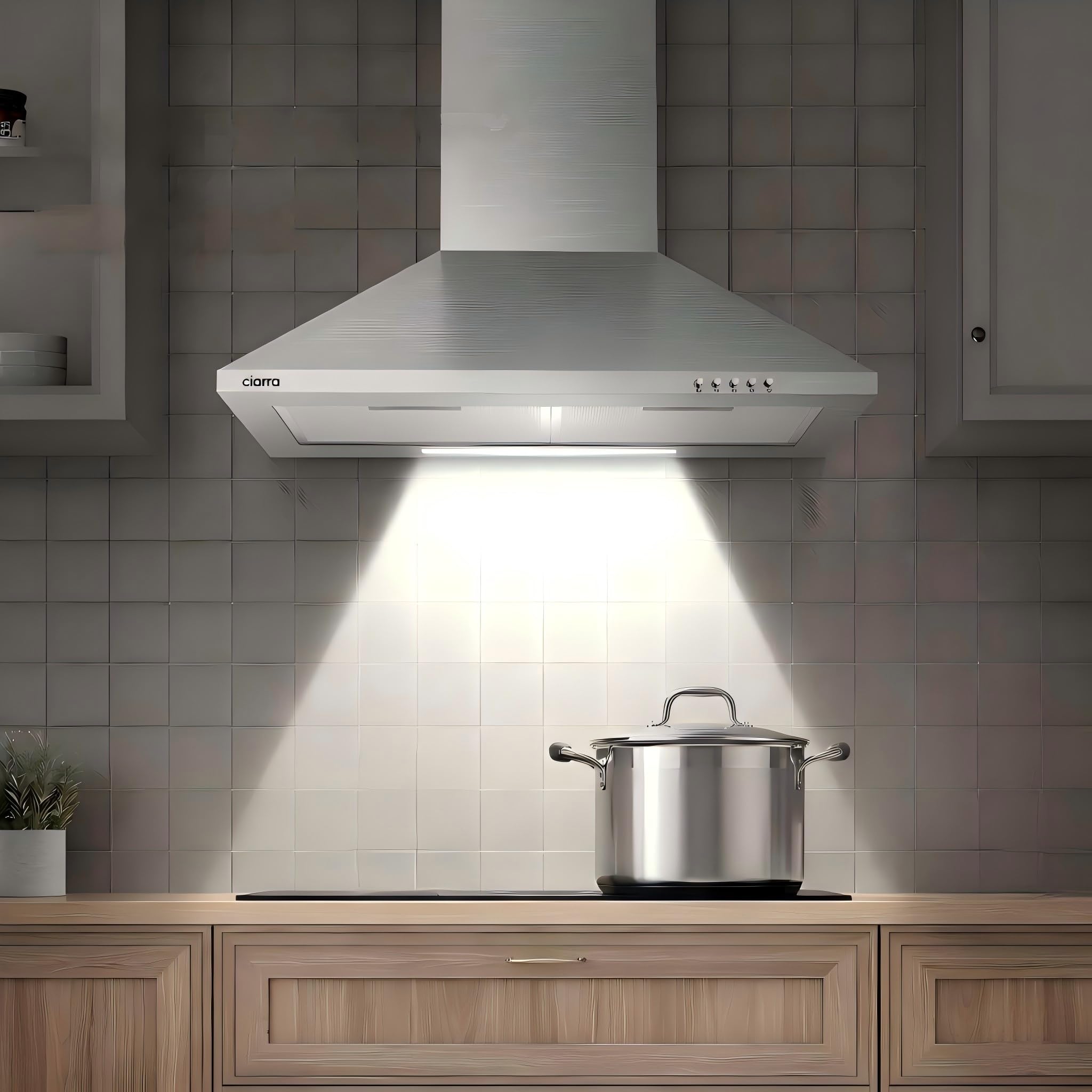 CIARRA Cappa Aspirante 60 cm, 370 m³/h, Scarico/Ricircolo, CAS6201A | 3 Velocità,Cappa da parete,Silenziosa 62 dB,Acciaio Inox,Luce LED,Filtri carbone CBCF002X2 non inclusi