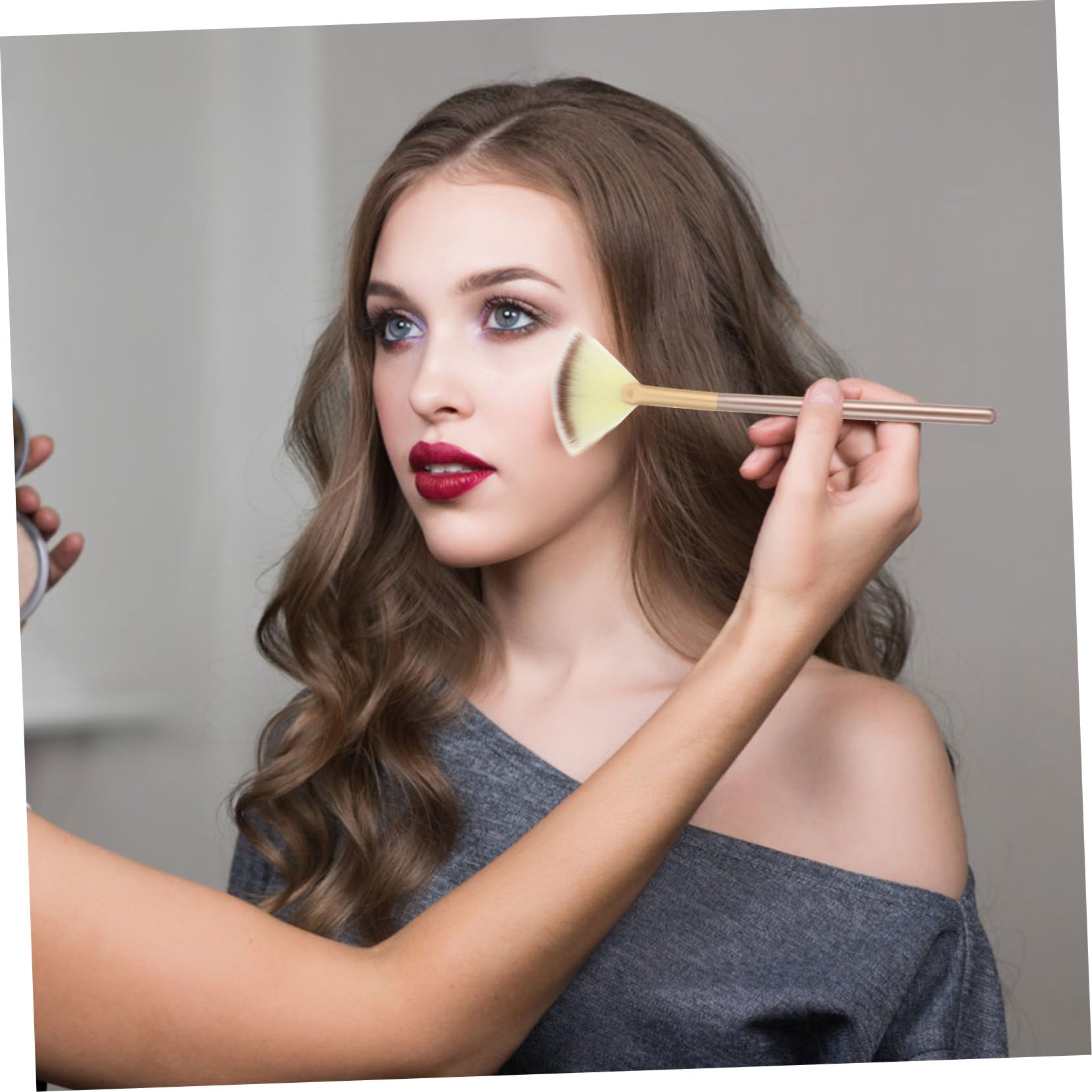 Beavorty 27piezas Pinceles De Maquillaje Forma De Abanico Cepillo Para Iluminador y Rubor Herramientas De Maquillaje Suaves y Fáciles De Limpiar