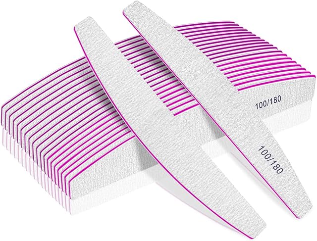 Professional Nail Files, Double Sided Emery Board for Nails 100/180 Grit, Coarse Washable Nail Files for Acrylic Nails & Natural Nails, 12 Pack Fine Grit Nail File