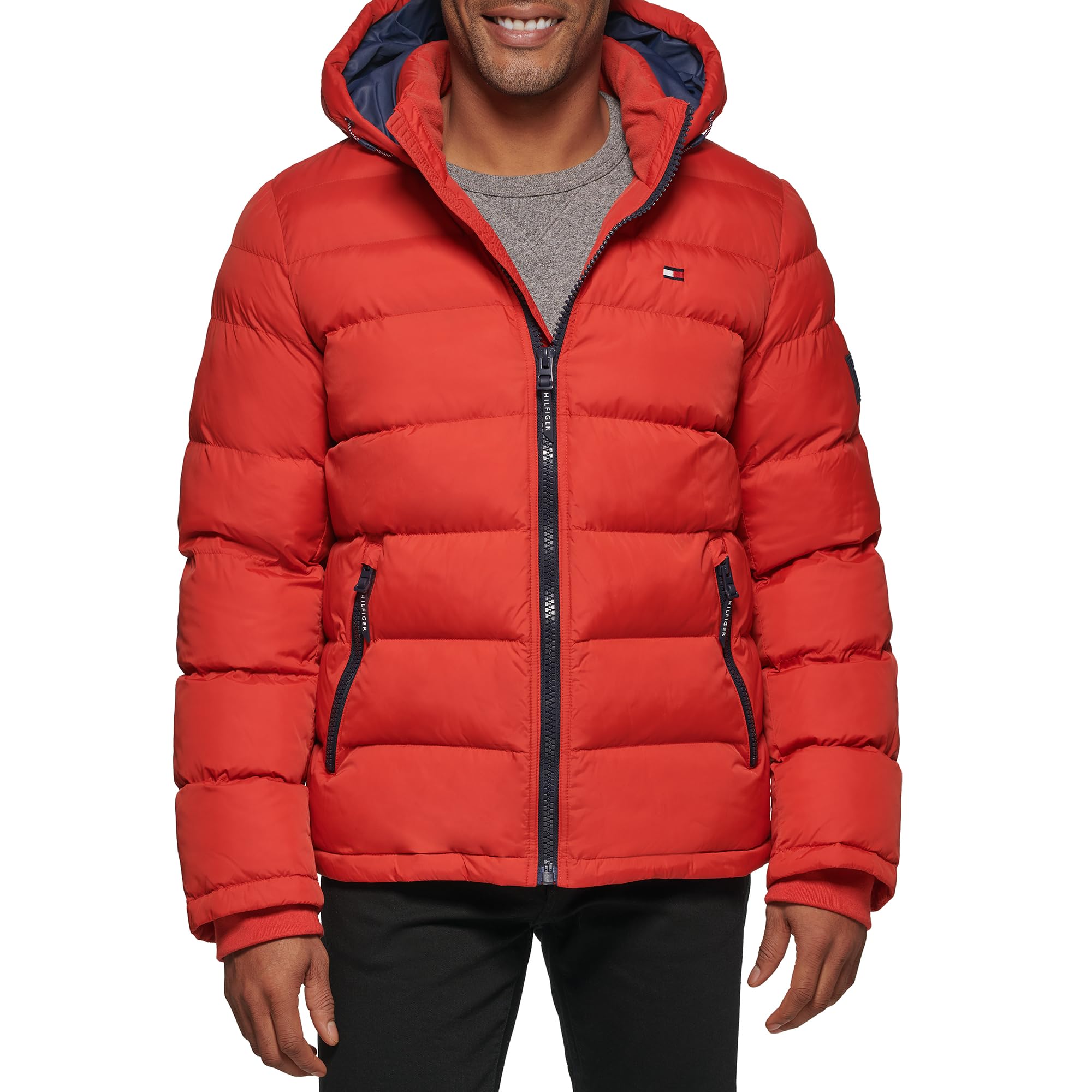 Tommy Hilfiger Men's Orange Burst Hooded Puffer Jacket, S
