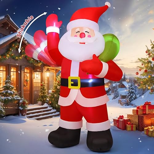 COMIN 9 FT Animated Christmas Decorations Santa Inflatables, Outdoor Christmas S