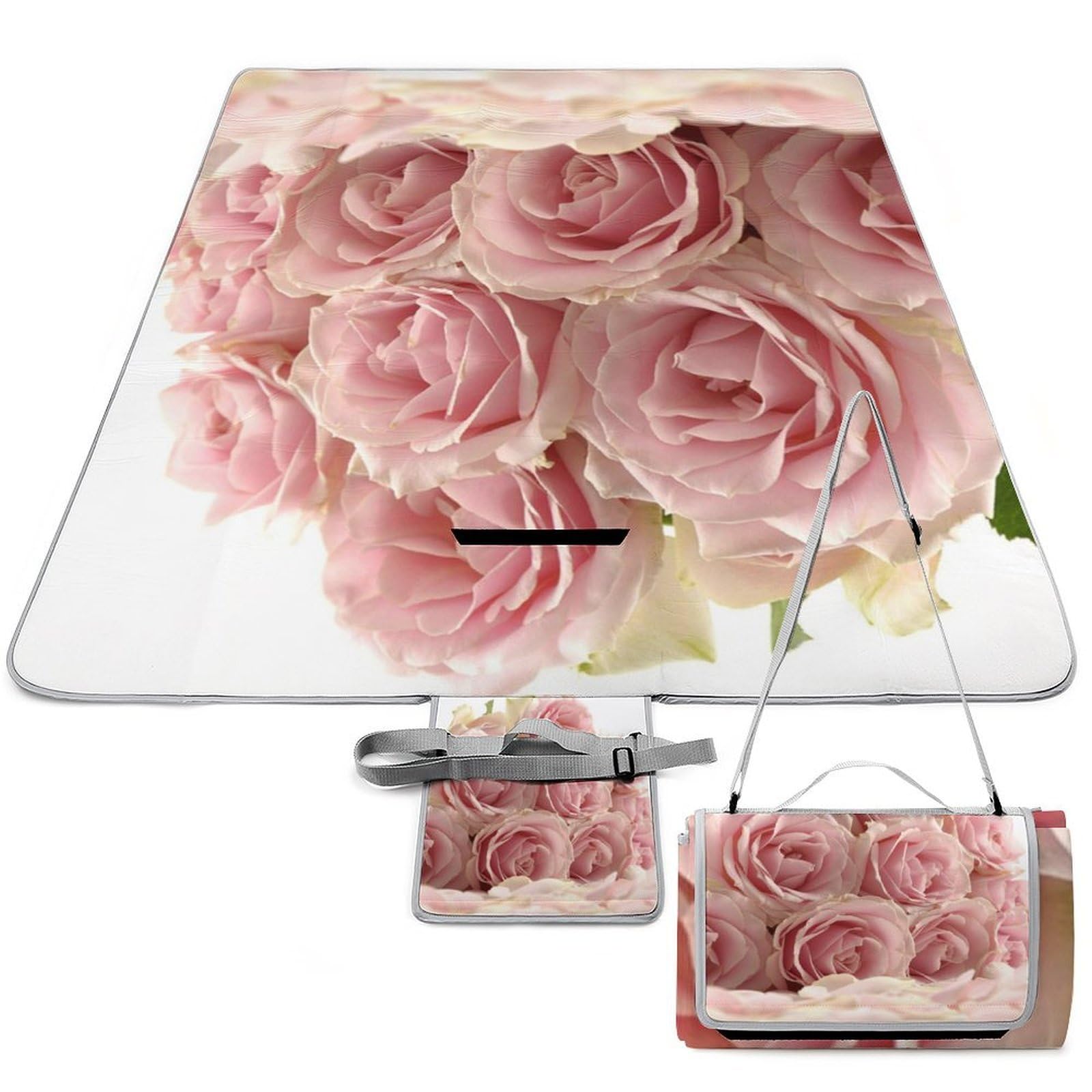 Tapis de pique-nique portable à roses pour repas sur l'herbe et camping