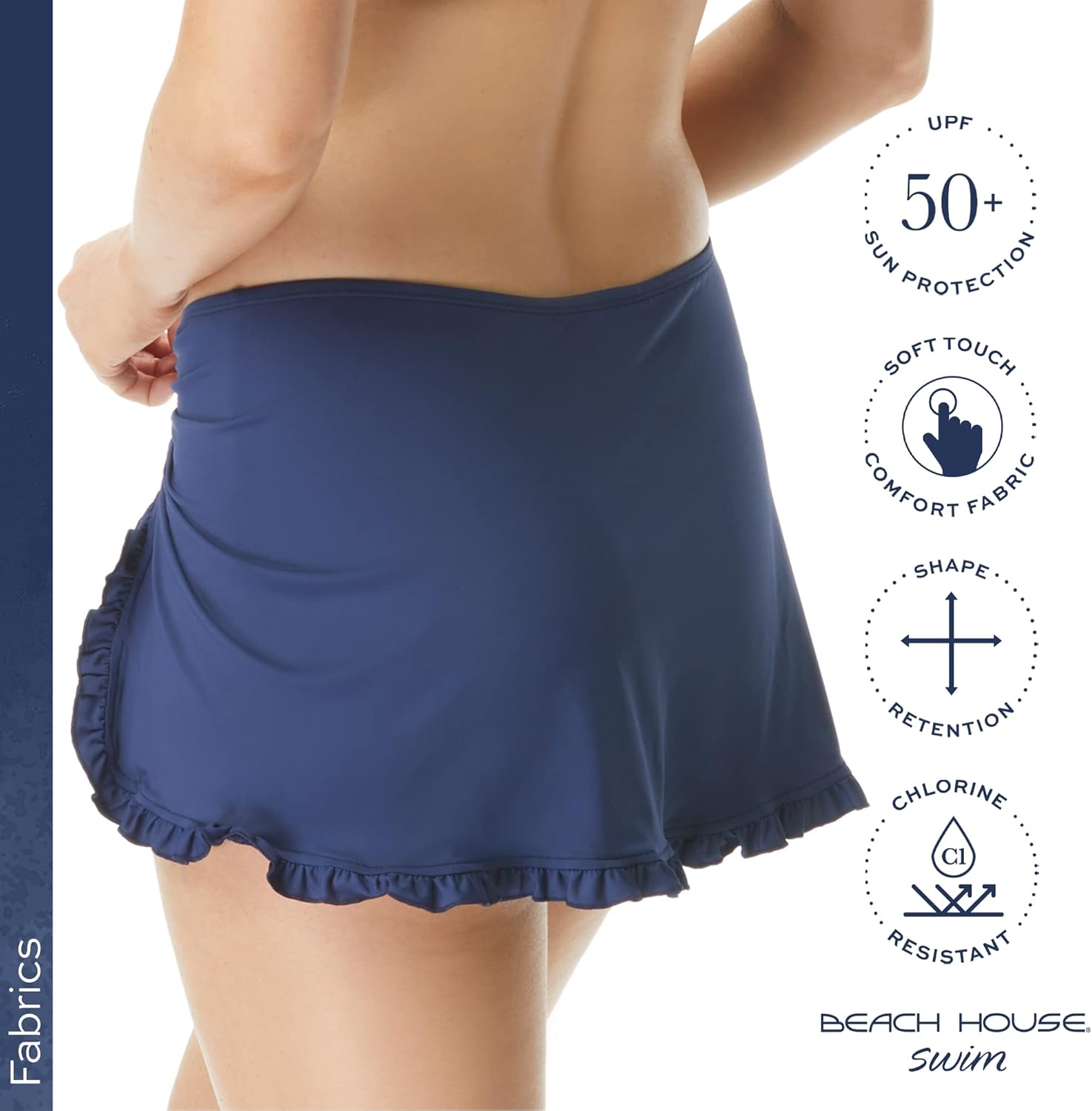 BEACH HOUSE Ruffled Side Tie Swim Skirt — Adjustable Ruffle Bikini Bottom, Tess