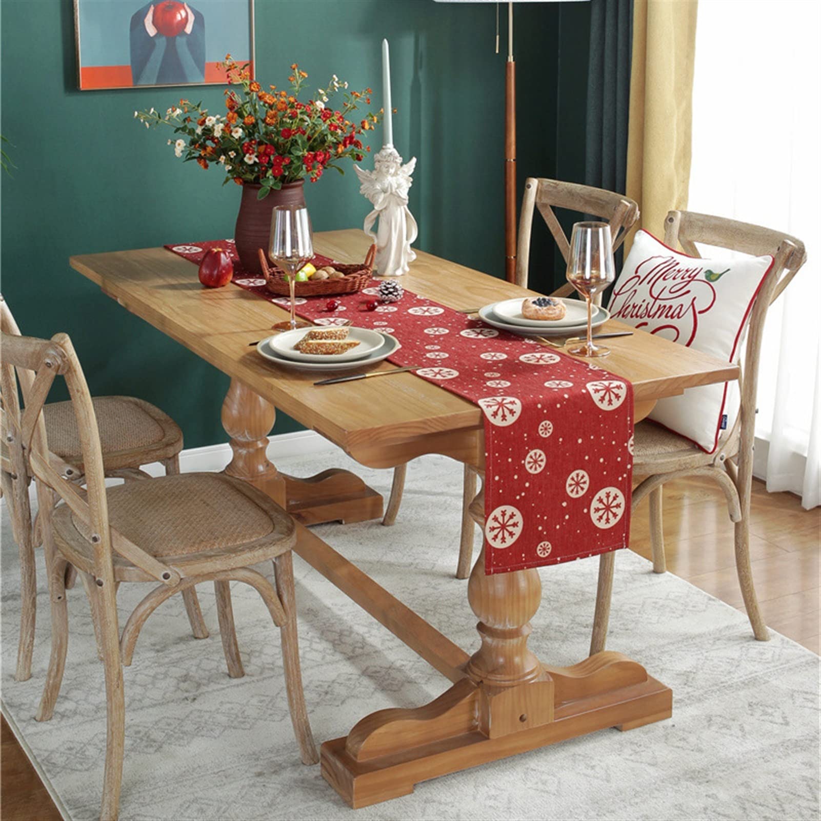 Elegante y lujoso Decoración De Navidad Tabla De Mesa Corredor Verde Árbol De Navidad Grueso Algodón Lino Mesa De Comedor Tabla De Té /TELEVISOR Mantel De Gabinete Regalos navideños(C,30*260cm)
