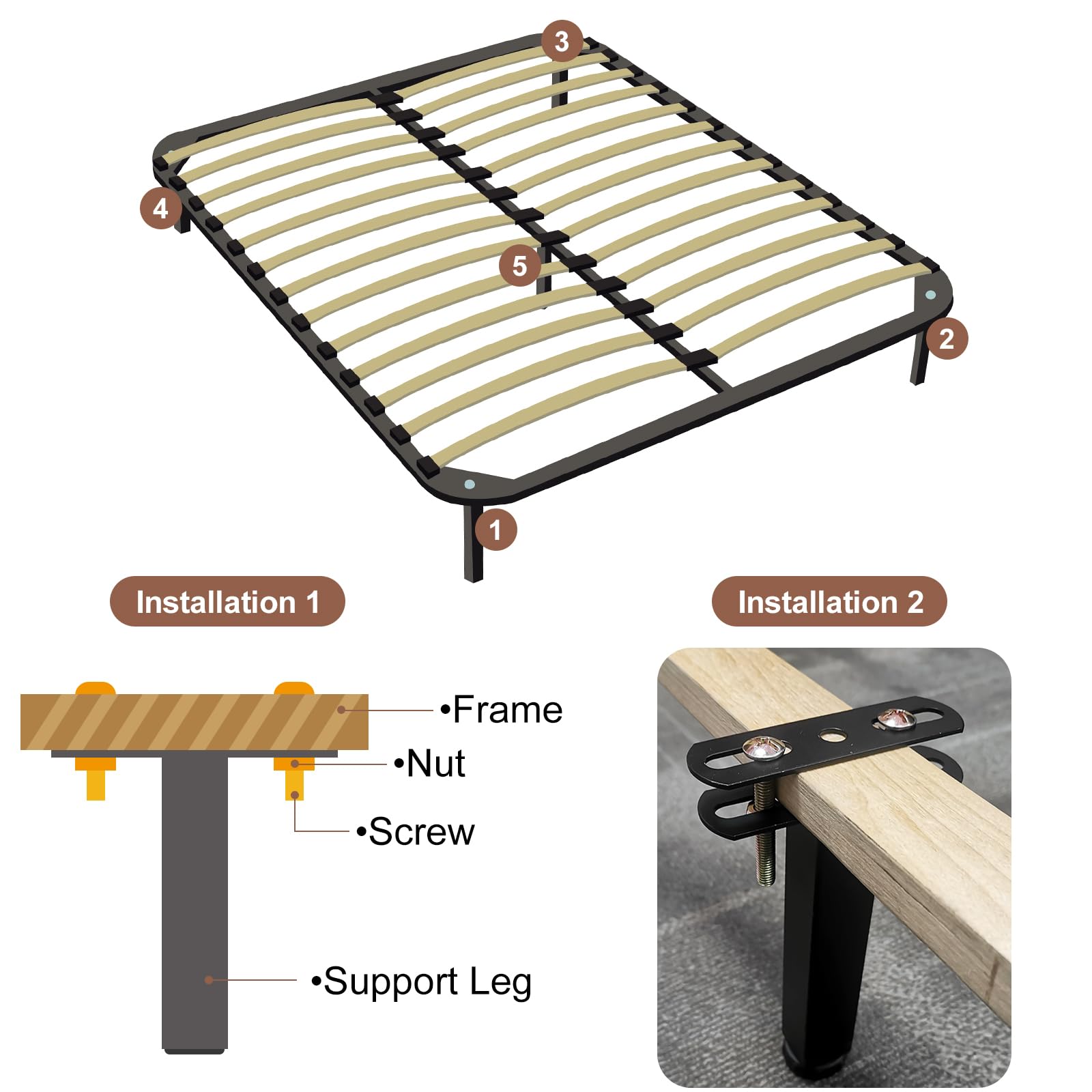 uxcell Set di 2 gambe di supporto centrali in metallo regolabili in altezza totale da 45 cm, gambe di ricambio per telaio letto con base larga, gambe di supporto a doghe per letto, divano, mobili,