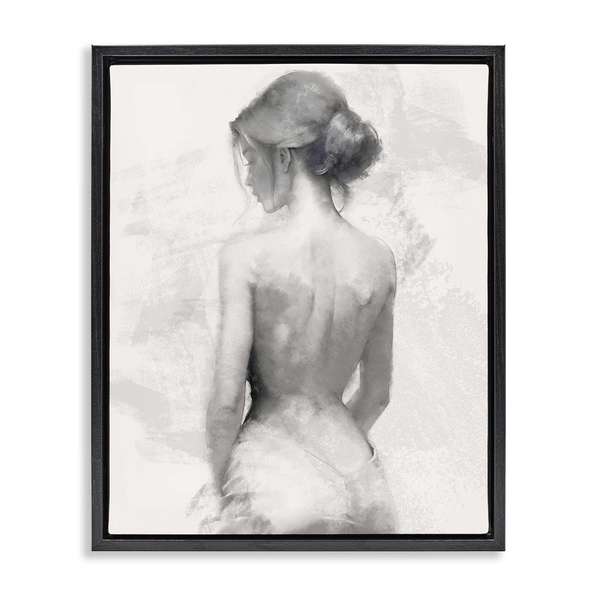 Stupell Industries Jet Black (Matte) 'Mine Elegant Figure', Floating Frame Canvas Art, Black, 25 X 31 Inches, Easy To Hang And Sturdy, Made In Usa, By Kim Allen