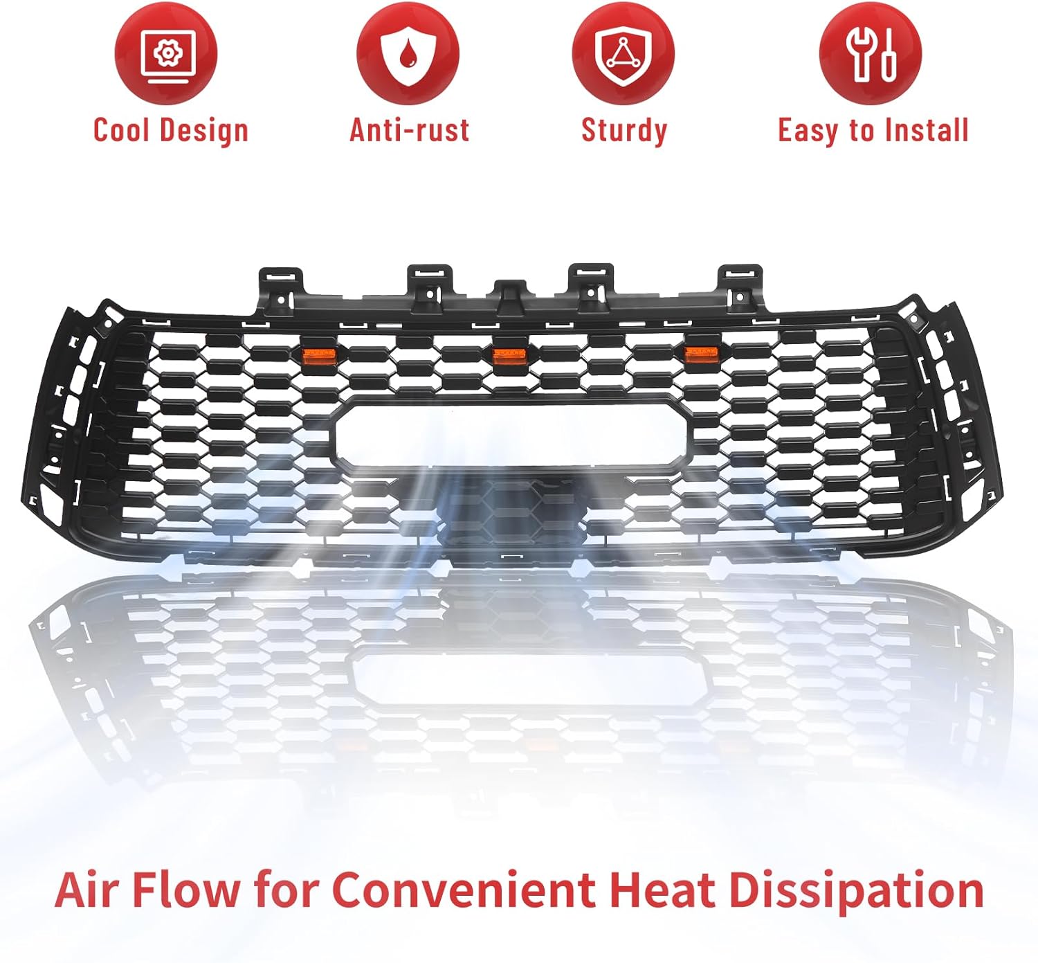 Front Grille Compatible with 2010-2013 Tundra, Replacement Honeycomb Grill ABS Front Grille with Lights and Letters, Matte Black