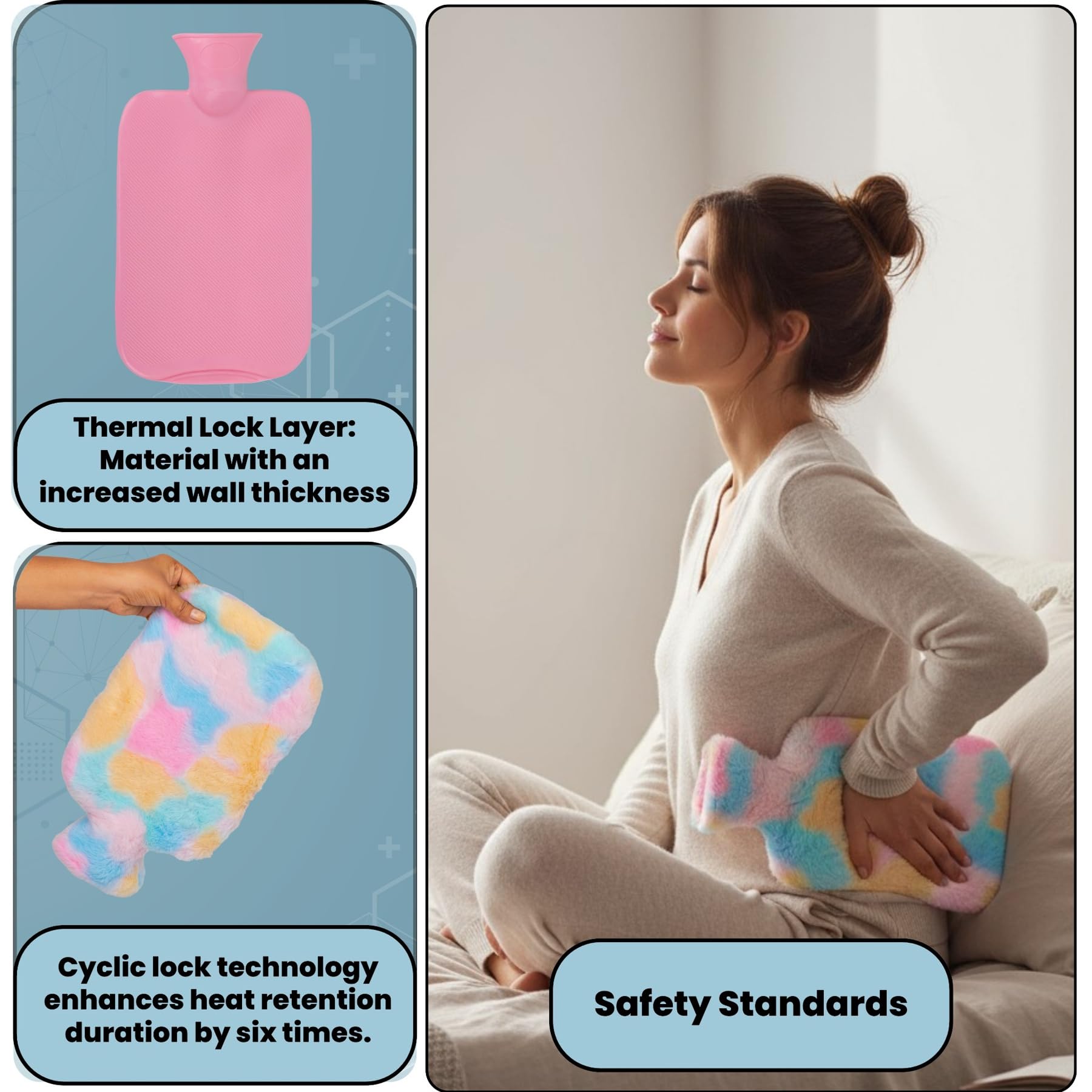 HARIHUB Hot Water Bag with Soft Plush Cover 2000 ml β Leakproof Hot & Cold Therapy Heating Pad for Period Comfort, Muscle Relaxation & Everyday Warmth (Rainbow) 1