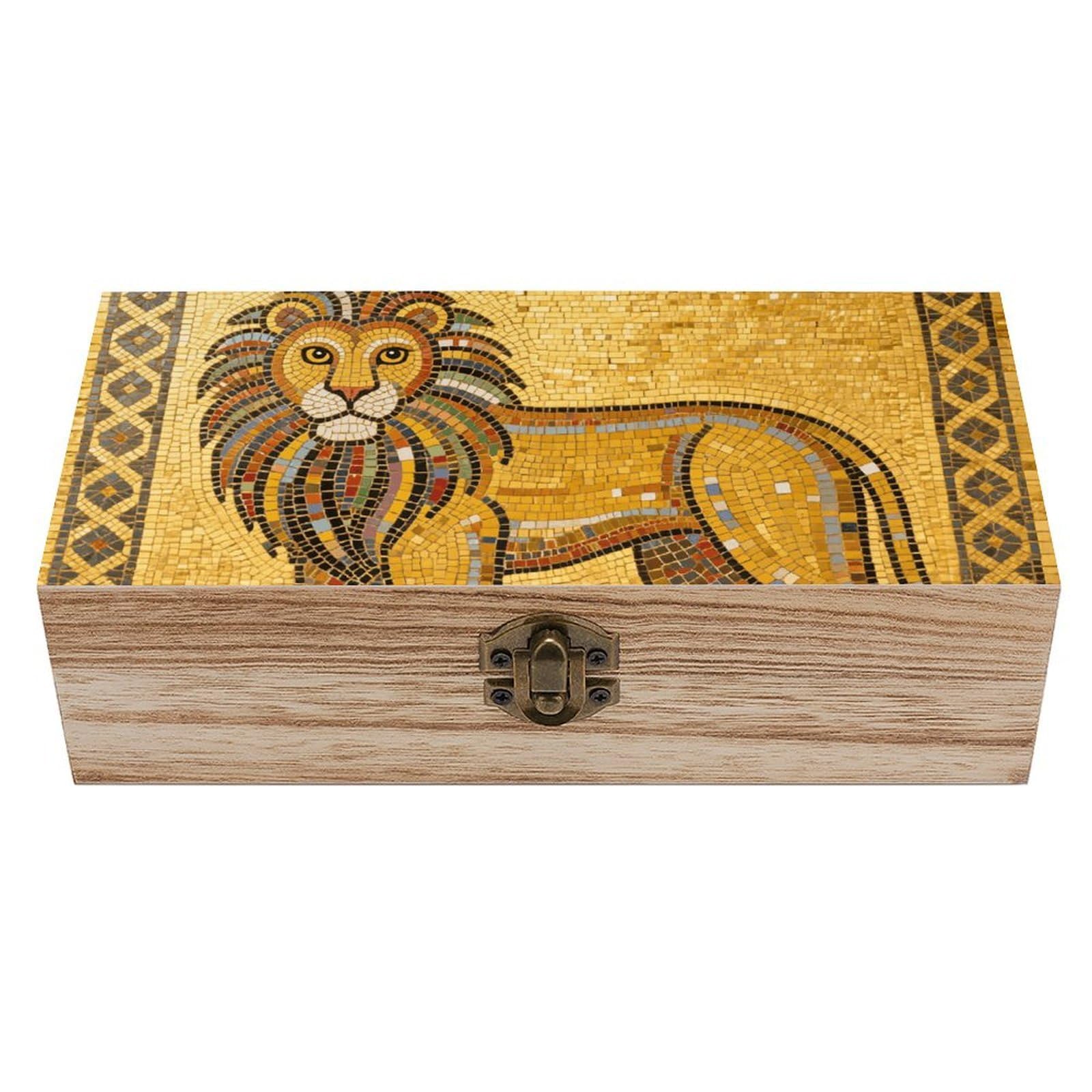 asbwuo Mosaic Lion Wooden Keepsake Box Storage Boxes with Hinged Lid