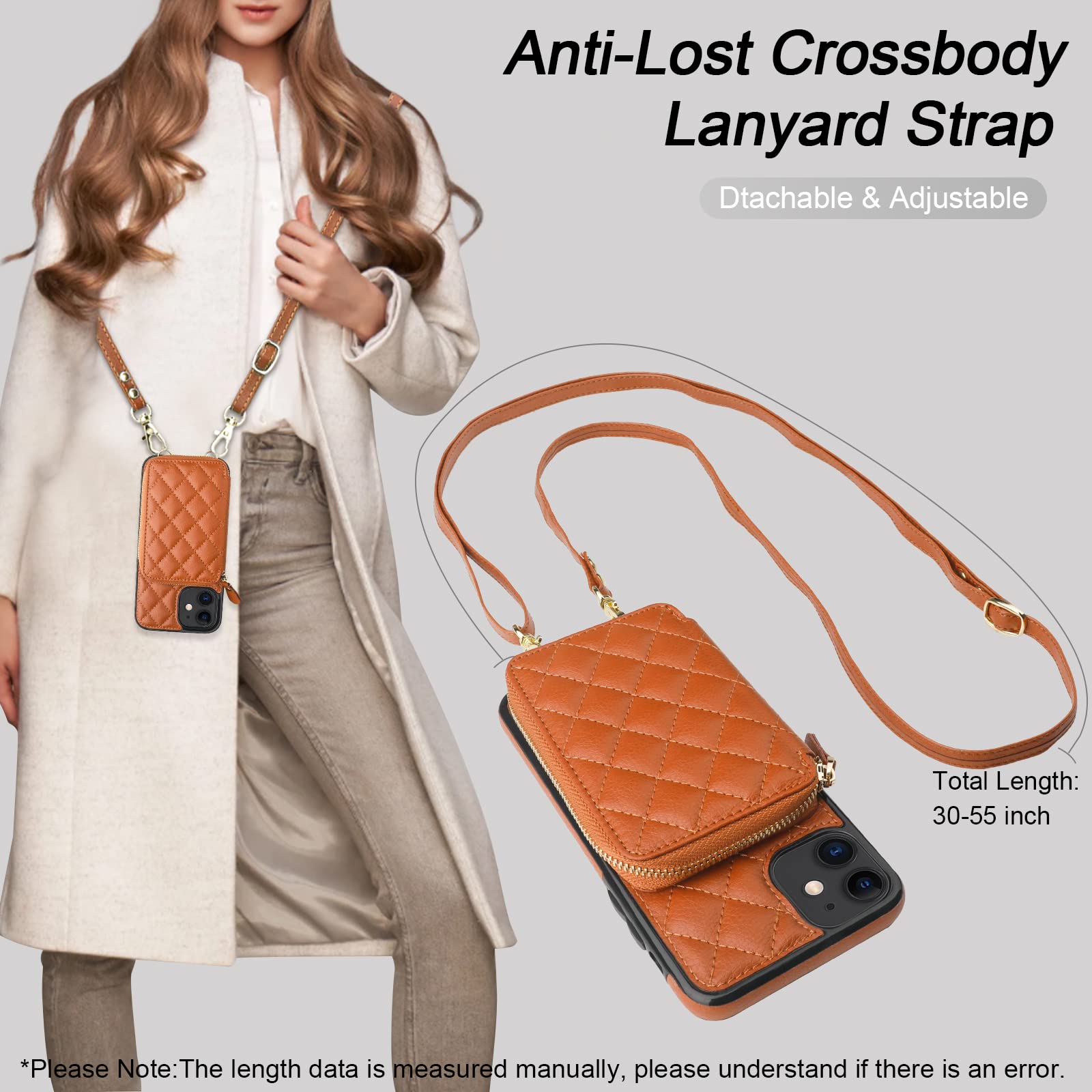 Bocasal Crossbody-Hülle Für IPhone 11 – Mit Kartenfächern, Reißverschluss & Abnehmbarem Band, Stoßfest, Weiß
