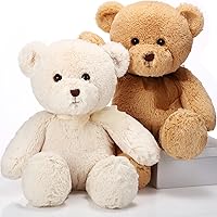 HyDren 2 Pack 18 Inch Stuffed Teddy Bears Plush with Bow - Soft Cuddly Beige & Light Brown for Birthday Gifts, Baby Shower, Valentine's Decor