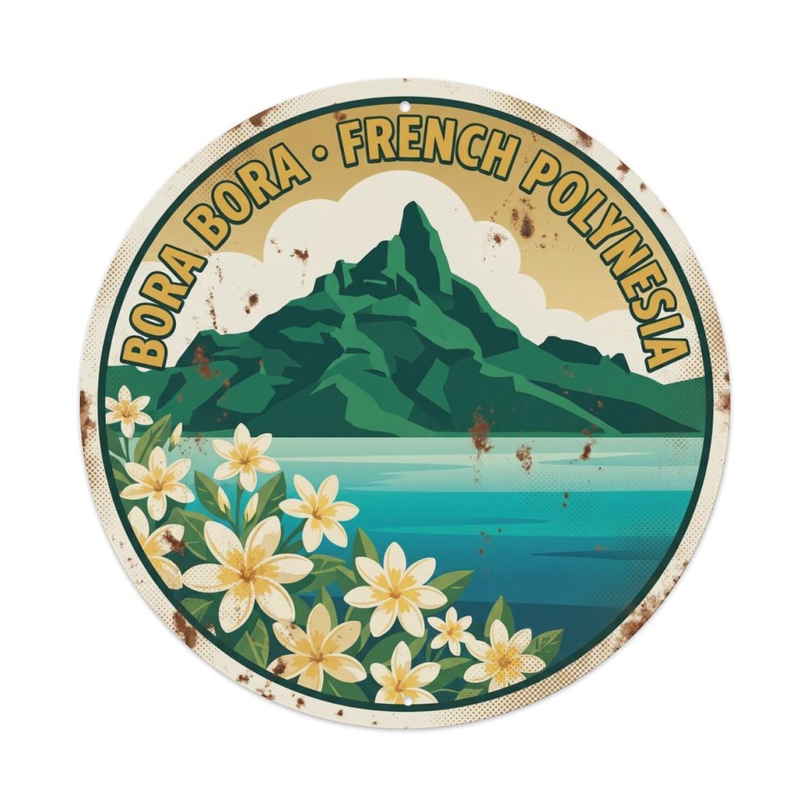 Olyhtr 8X8inch Classic Style Borabora Otemanu Tiare Lagoon Retro Polynesian Metal Tin Sign