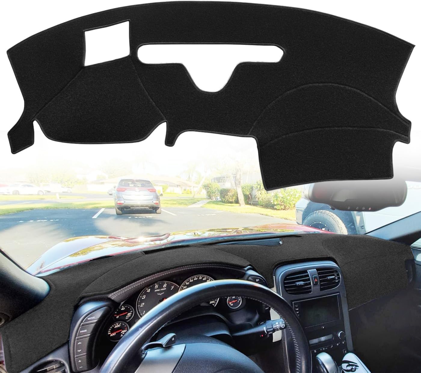 AKMOTOR Custom Fit Dash Cover Mat for Chevy Corvette w/ HUD No Speaker Black K352B - Dashboard Protector Pad