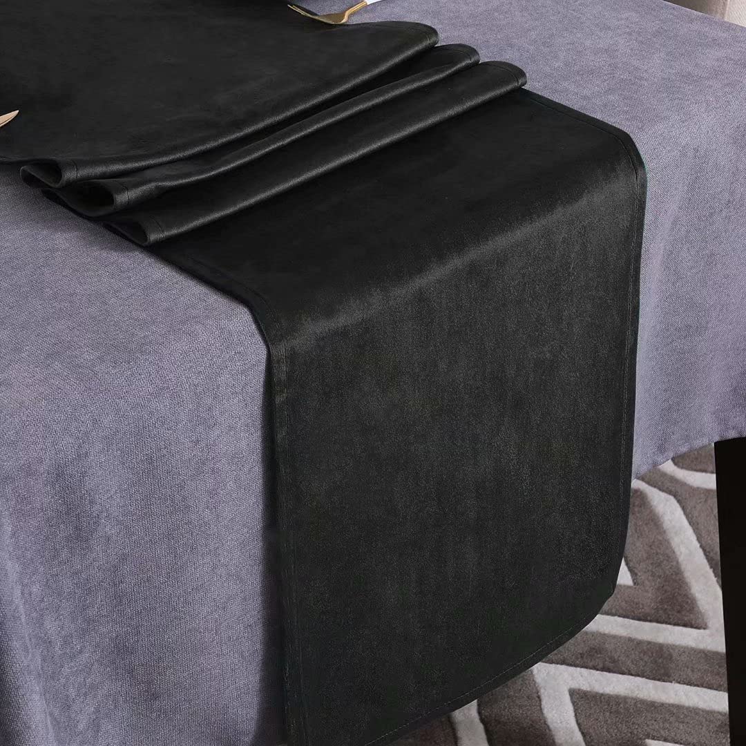 WAITER TREE Table Runner for Dining Table 35x240 cm, Washable Velvet Dresser Scarf Luxury Rustic Farmhouse Table Runners for Home Dining Coffee Table - Black