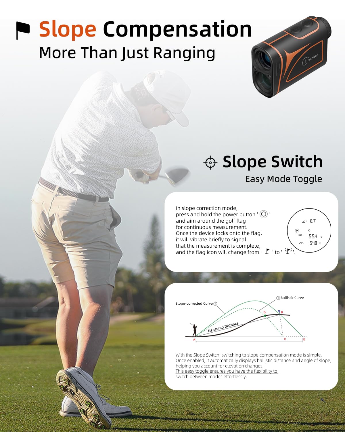 Télémètre de golf et de chasse avec batterie rechargeable, télémètre laser camouflage 5/1200Y grossissement 7x, distance/angle/vitesse/balayage multifonction étanche avec étui
