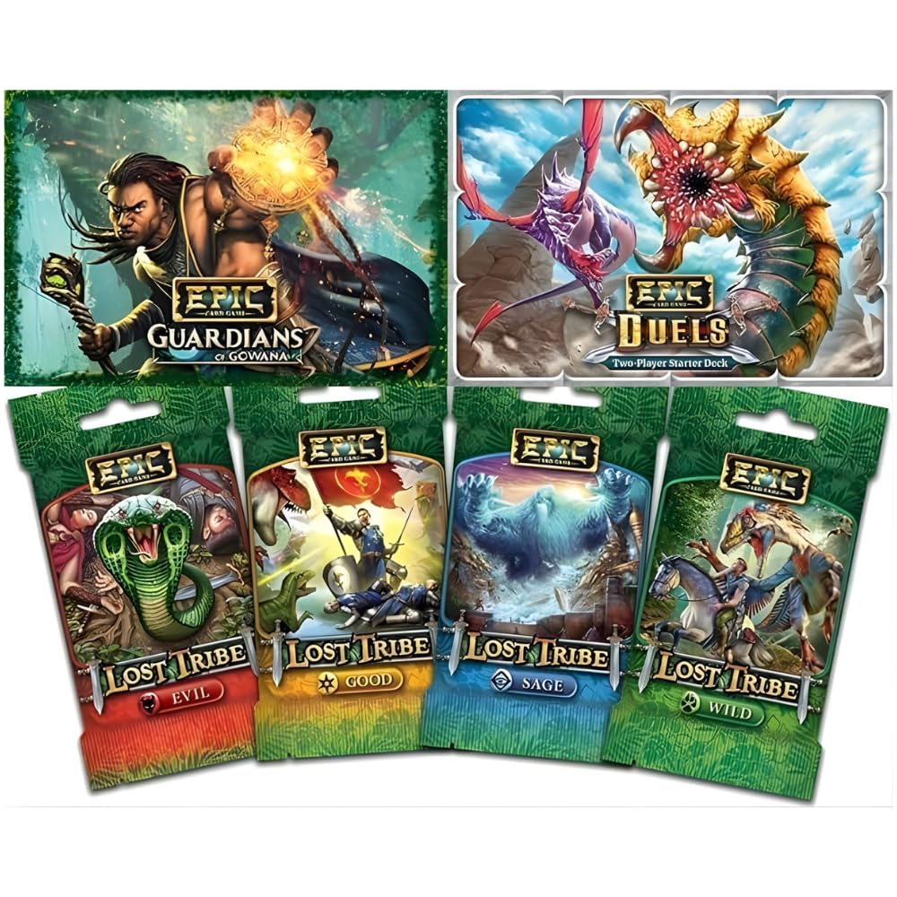 WISE WIZARD GAMES, Pacchetto gioco di carte epico: set base, Guardiani di Gowana, Duelli Boxed Sets Plus 4 pacchetti di carte tribù perdute, 4 pacchetti Pantheon, 4 tiranni, 4 rivolta (19 articoli)